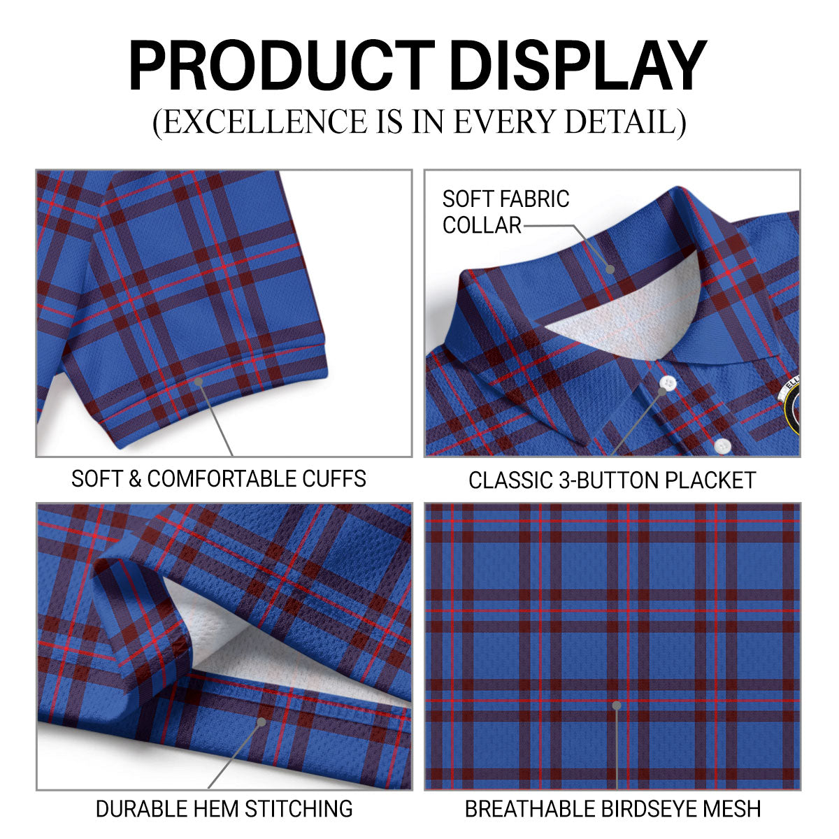 Elliott Modern Tartan Crest Birdseye Mesh Polo Shirt