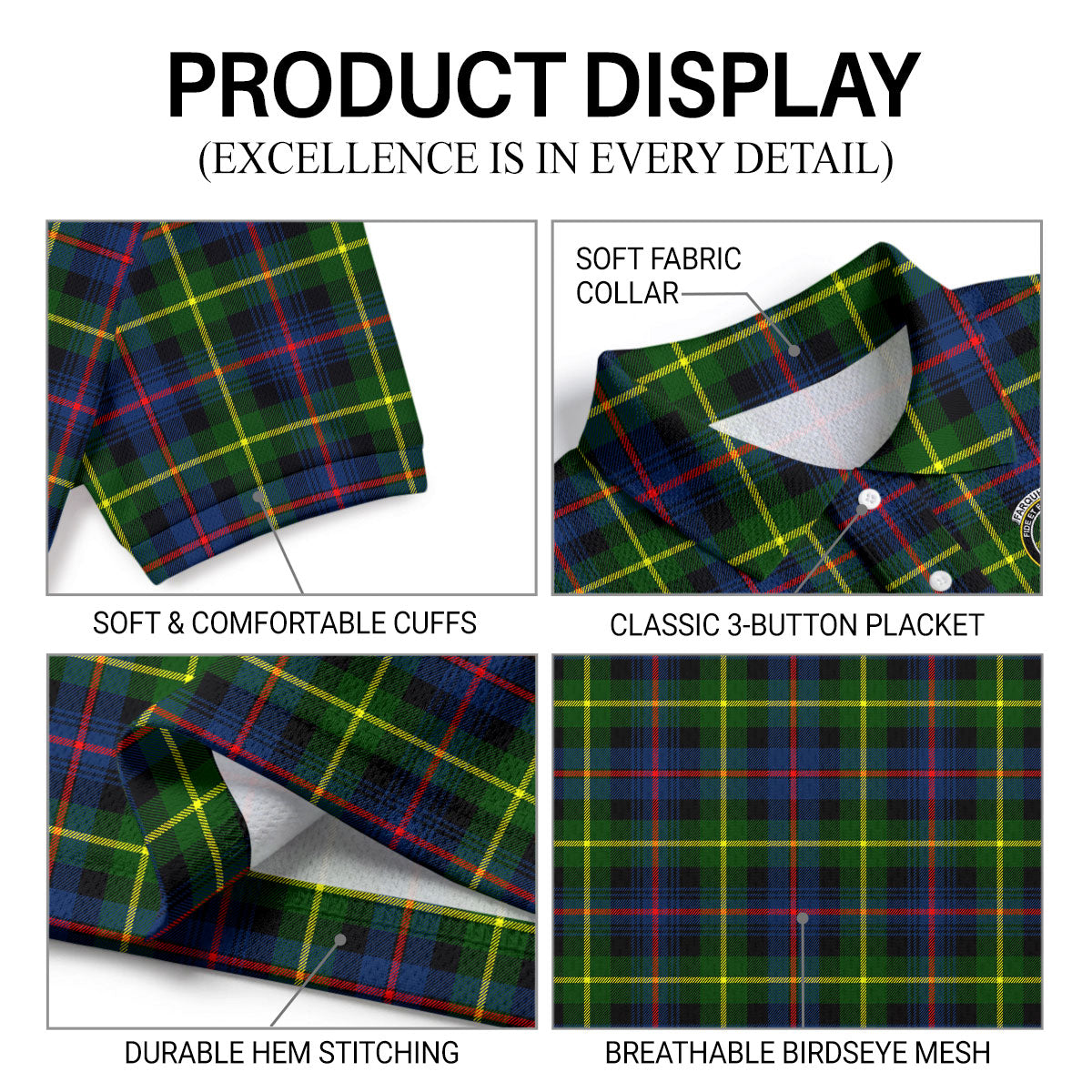 Farquharson Modern Tartan Crest Birdseye Mesh Polo Shirt