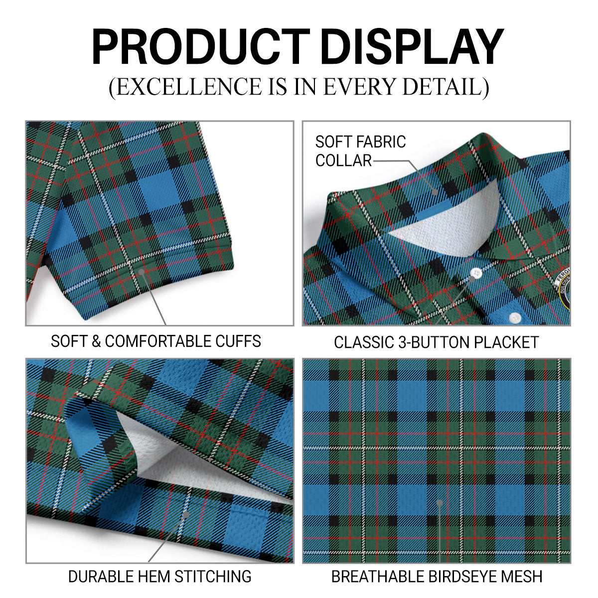 Fergusson Ancient Tartan Crest Birdseye Mesh Polo Shirt