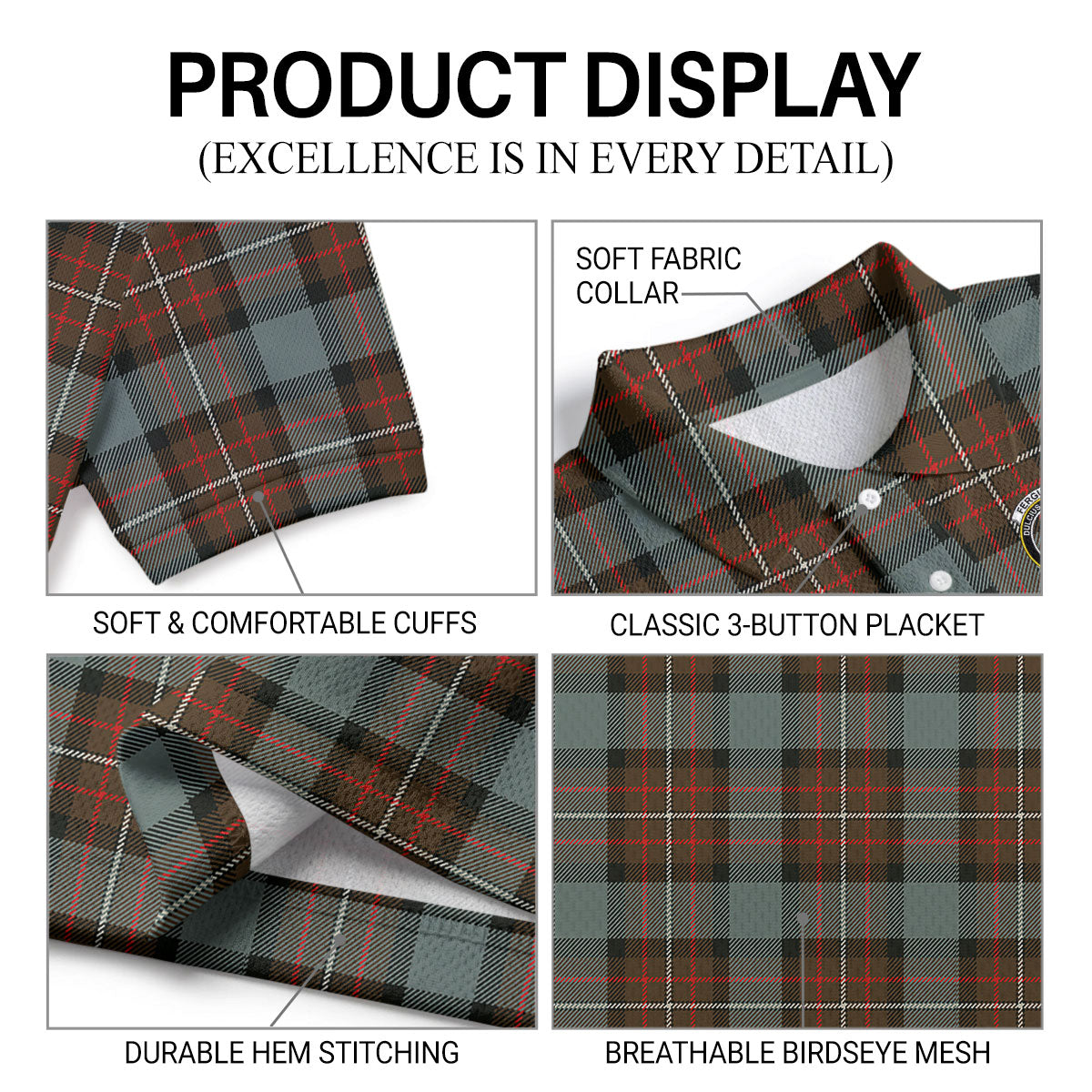Fergusson Weathered Tartan Crest Birdseye Mesh Polo Shirt