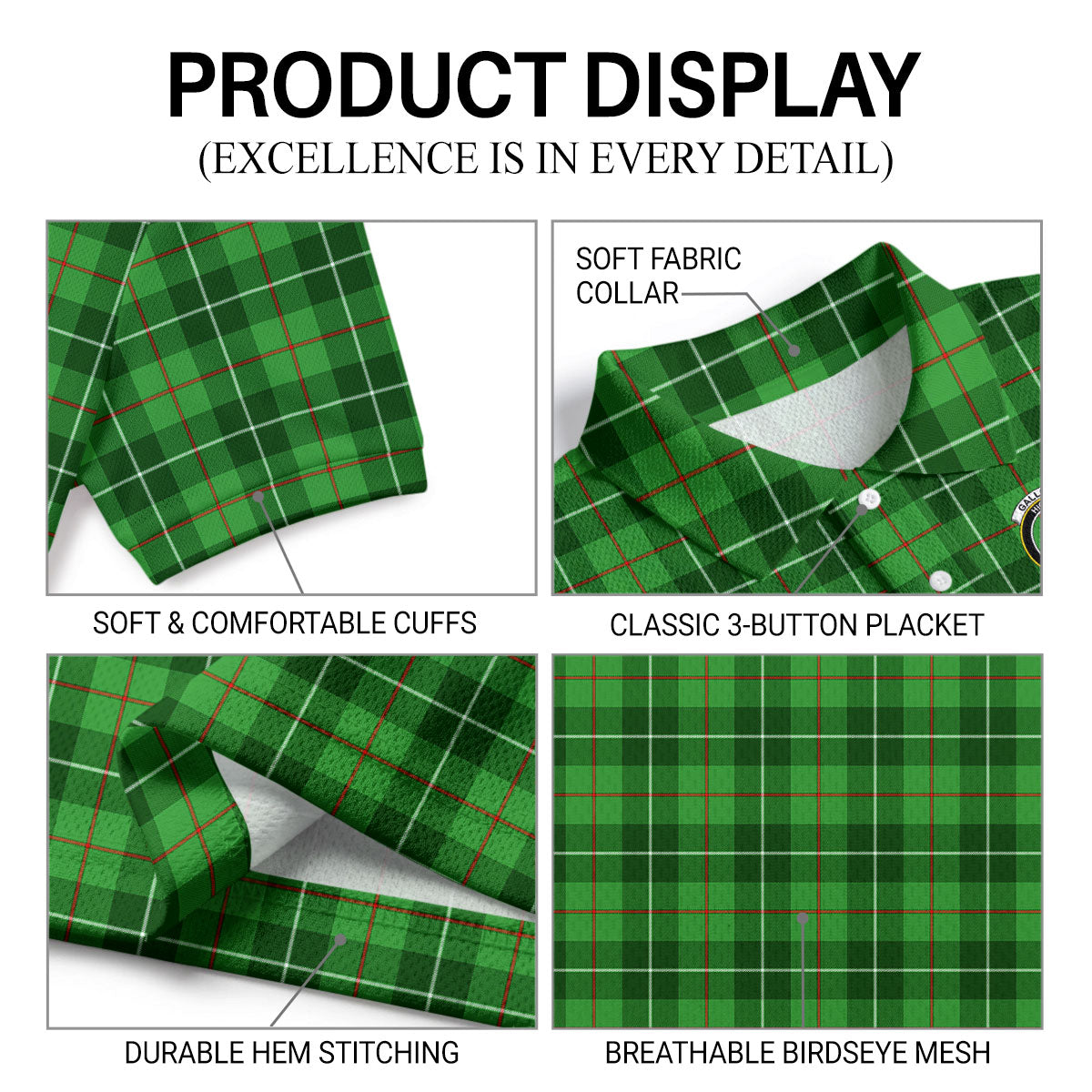 Galloway District Tartan Crest Birdseye Mesh Polo Shirt