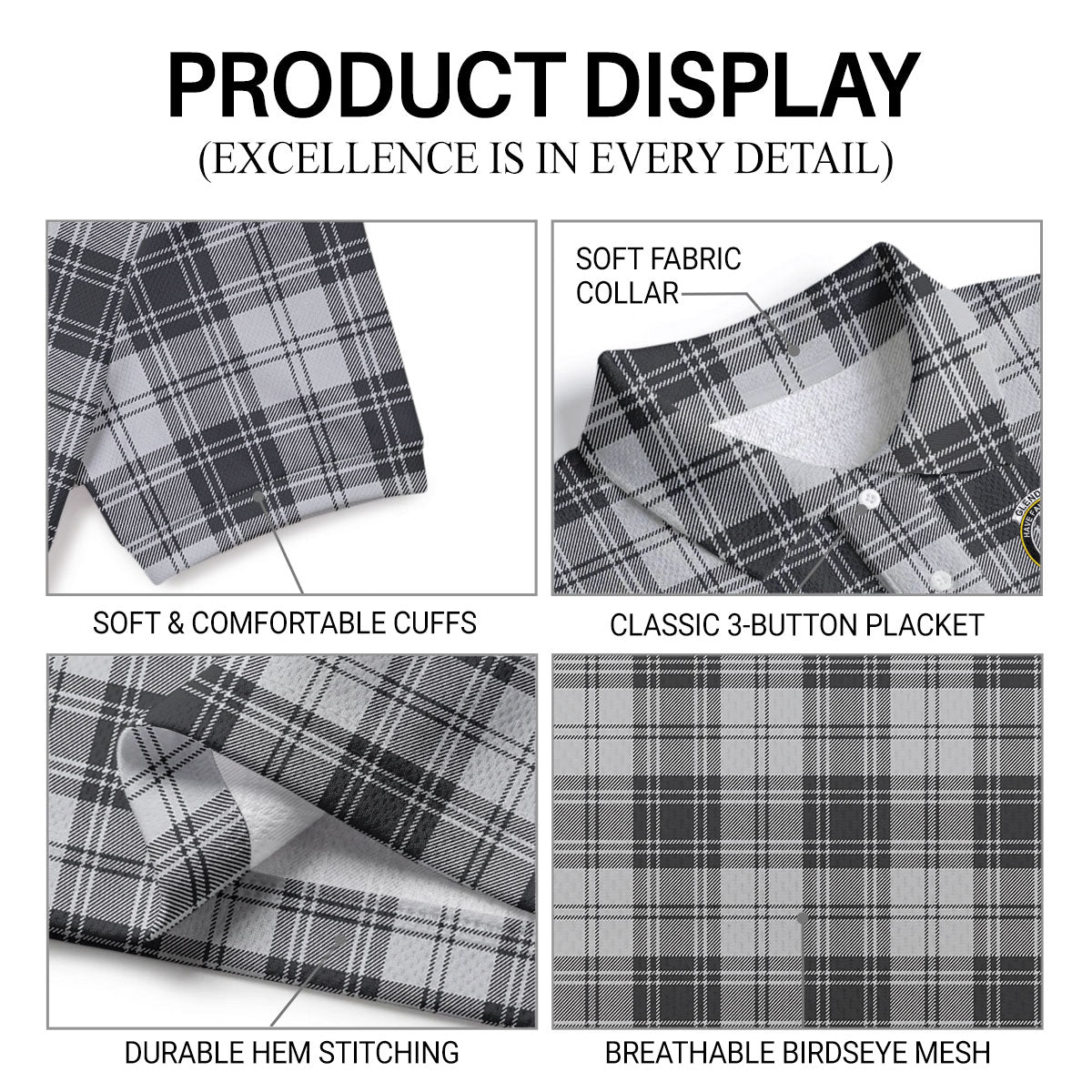 Glendinning Tartan Crest Birdseye Mesh Polo Shirt