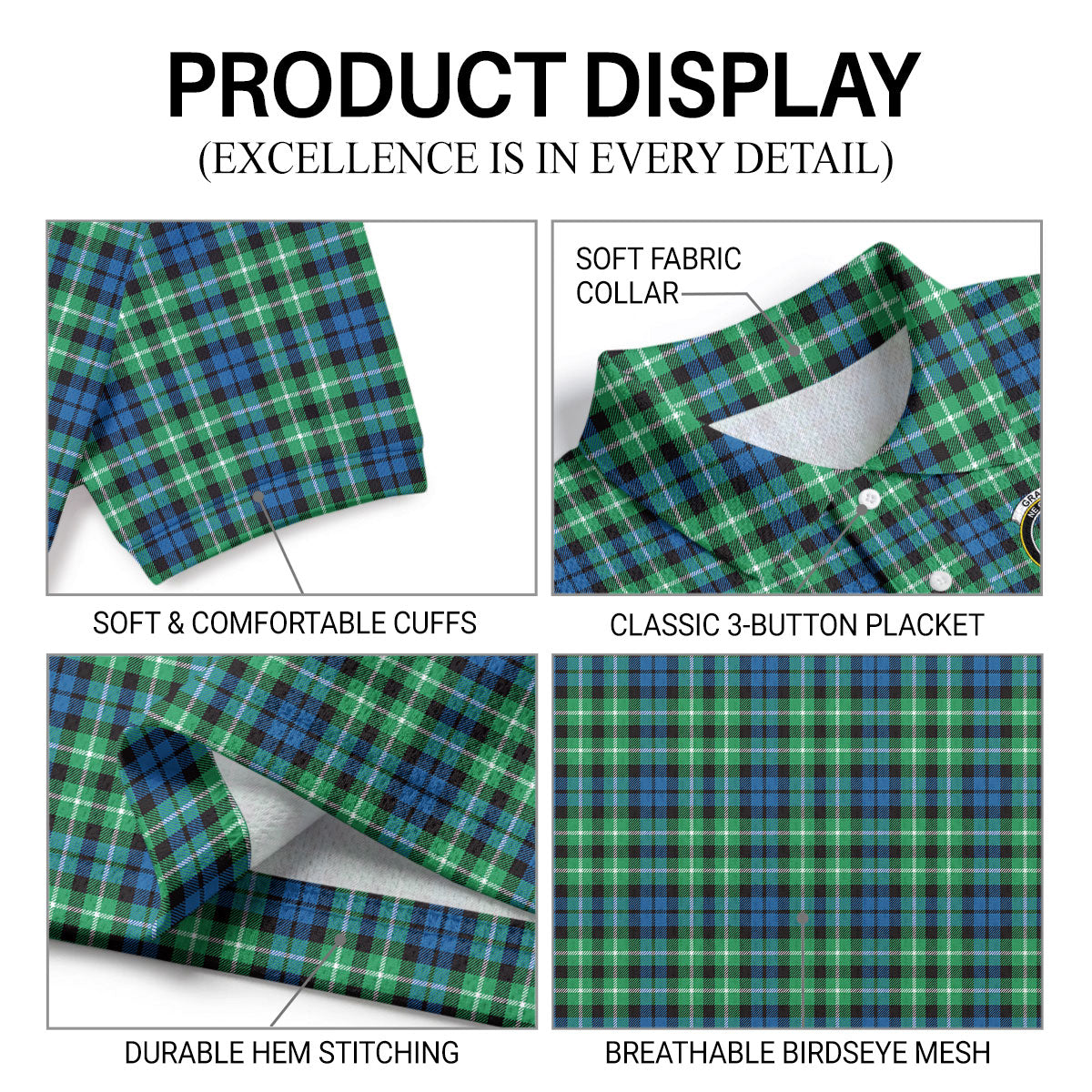 Graham of Montrose Ancient Tartan Crest Birdseye Mesh Polo Shirt