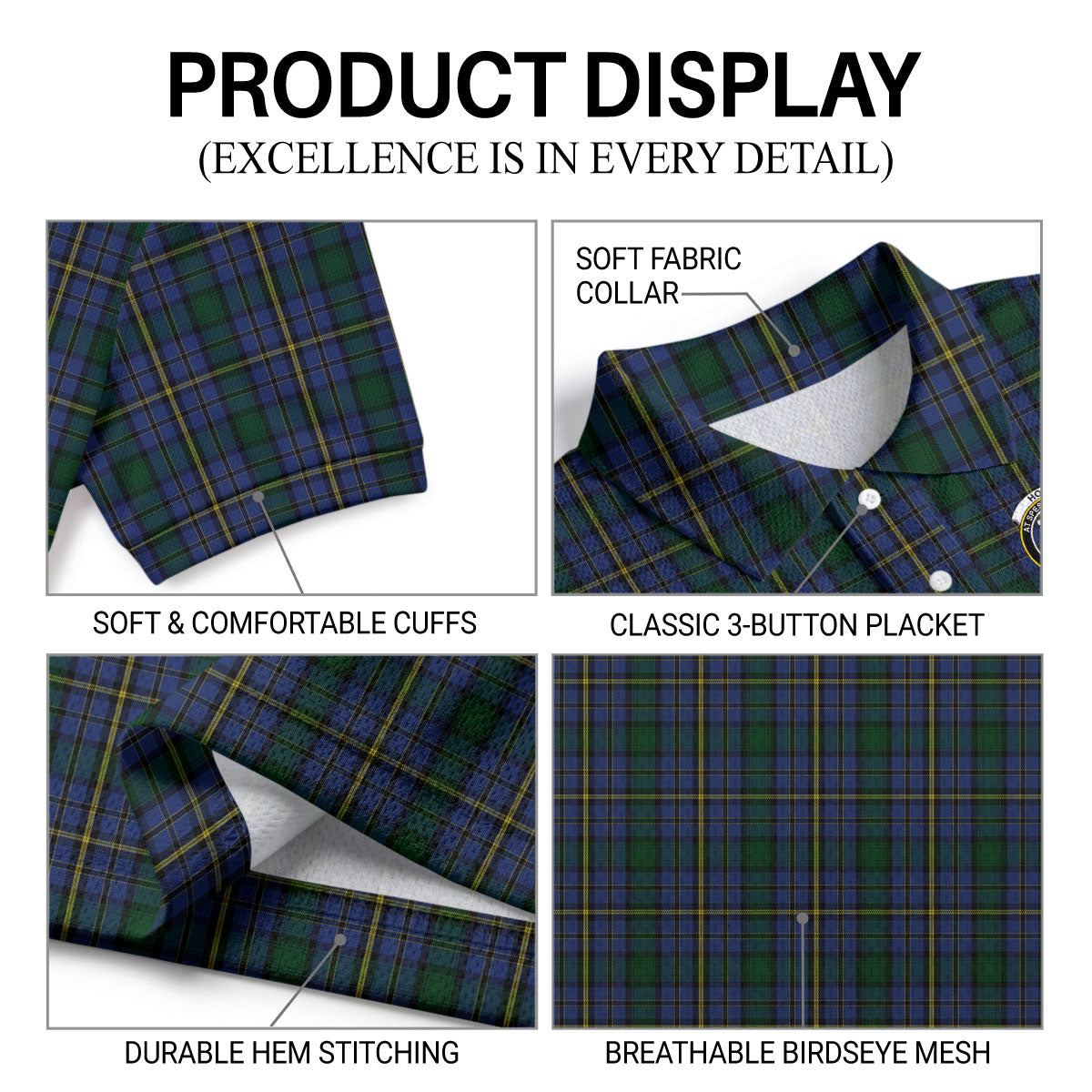 Hope Tartan Crest Birdseye Mesh Polo Shirt