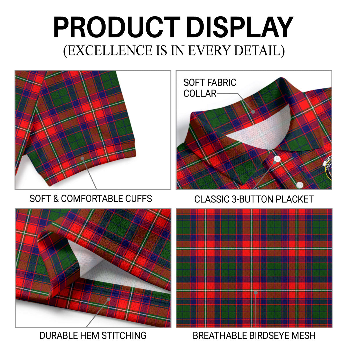 Hopkirk Tartan Crest Birdseye Mesh Polo Shirt