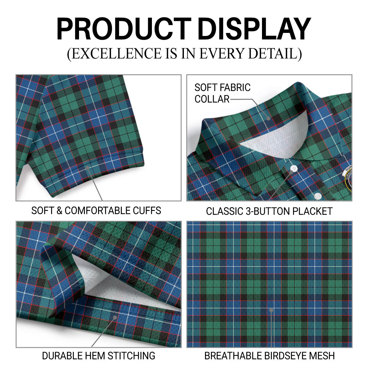 Hunter Ancient Tartan Crest Birdseye Mesh Polo Shirt