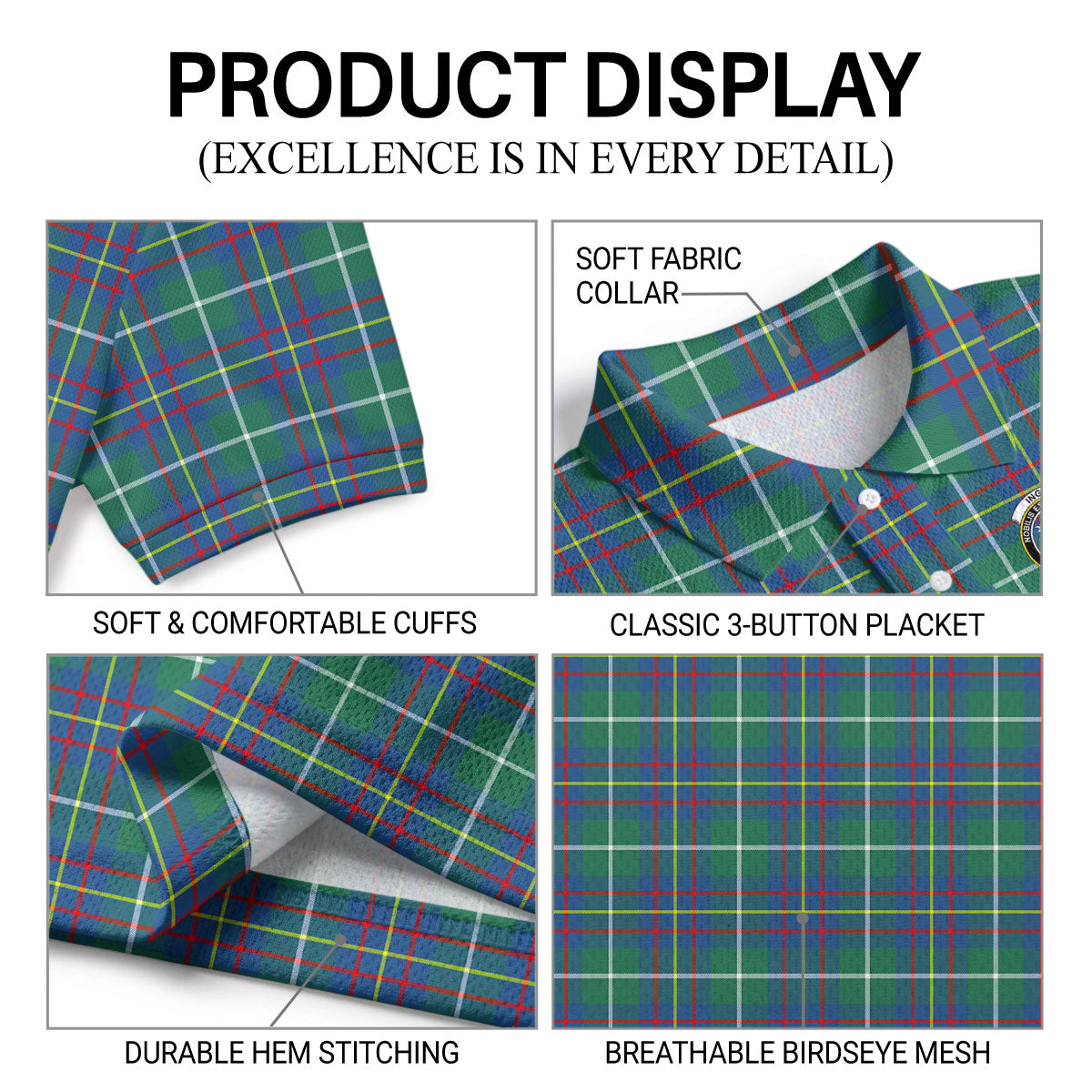 Inglis Ancient Tartan Crest Birdseye Mesh Polo Shirt