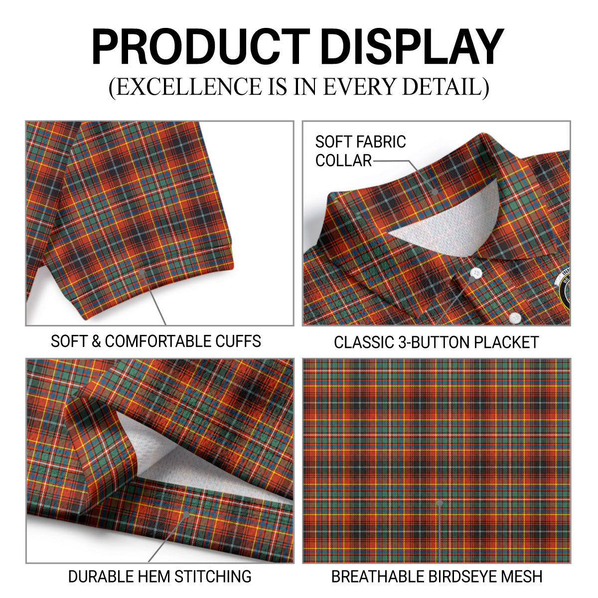 Innes Ancient Tartan Crest Birdseye Mesh Polo Shirt