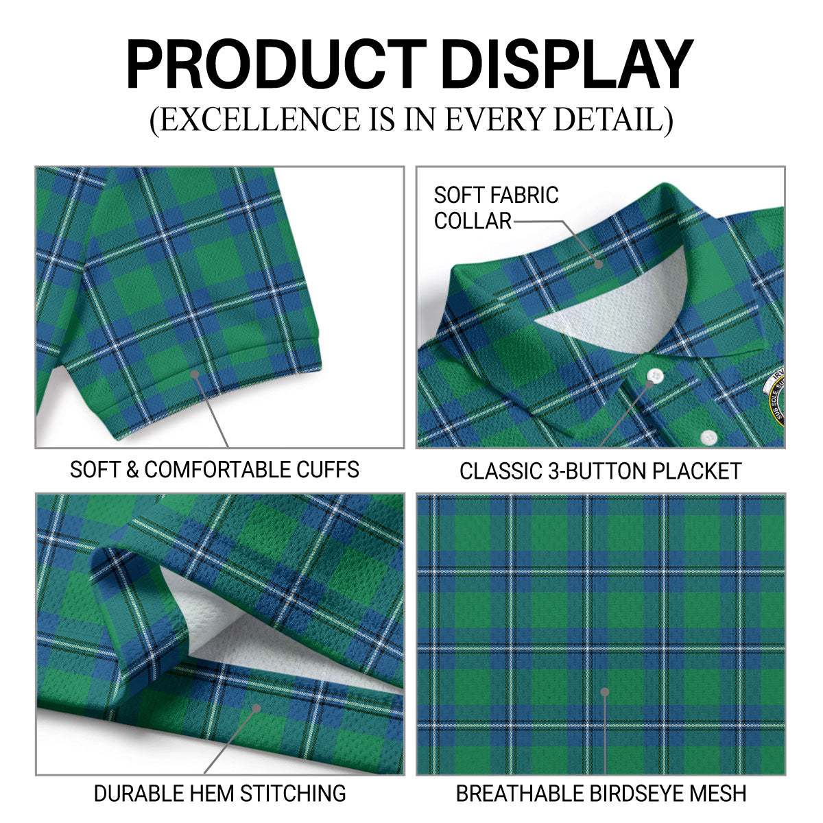 Irvine Ancient Tartan Crest Birdseye Mesh Polo Shirt