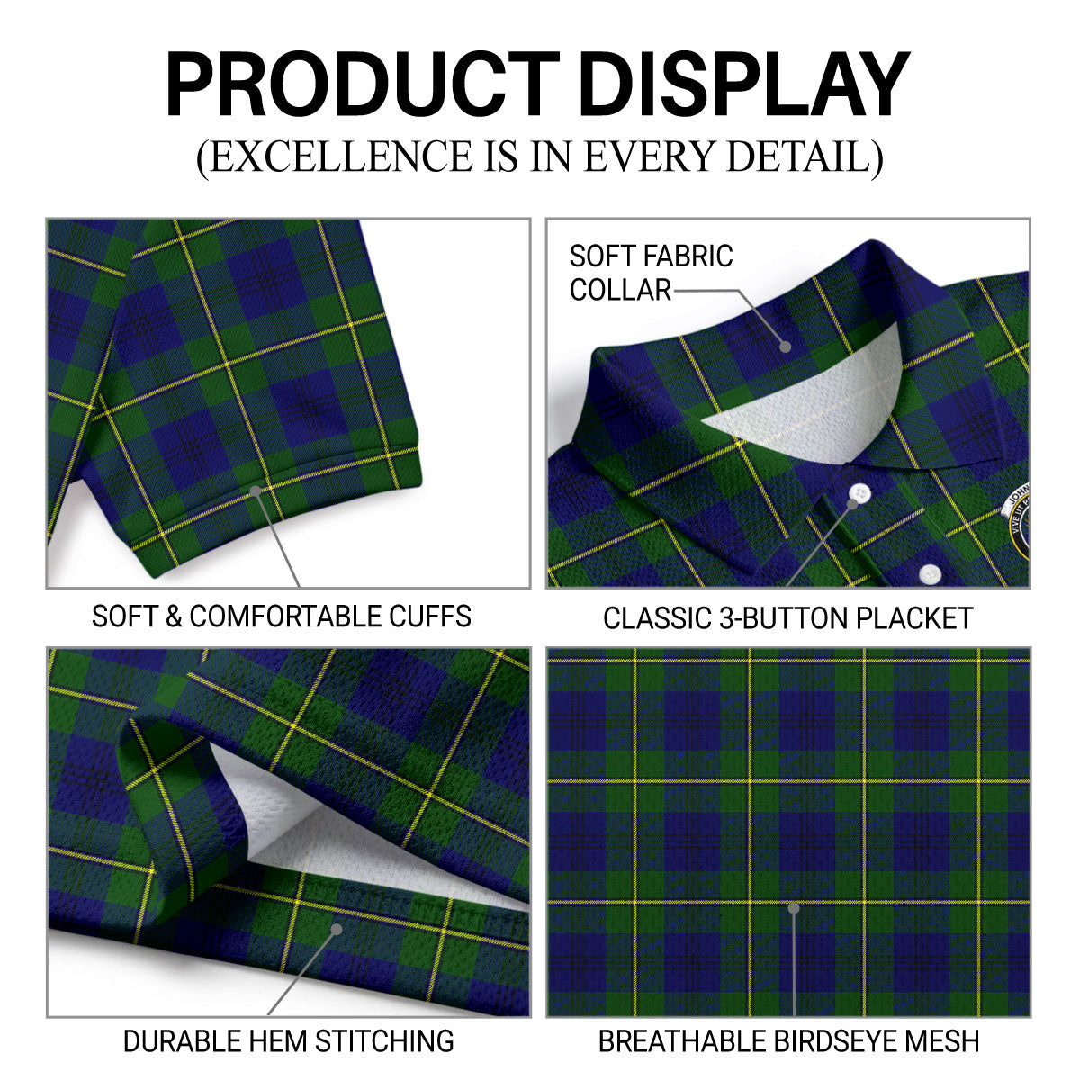 Johnston of Caskieben Tartan Crest Birdseye Mesh Polo Shirt
