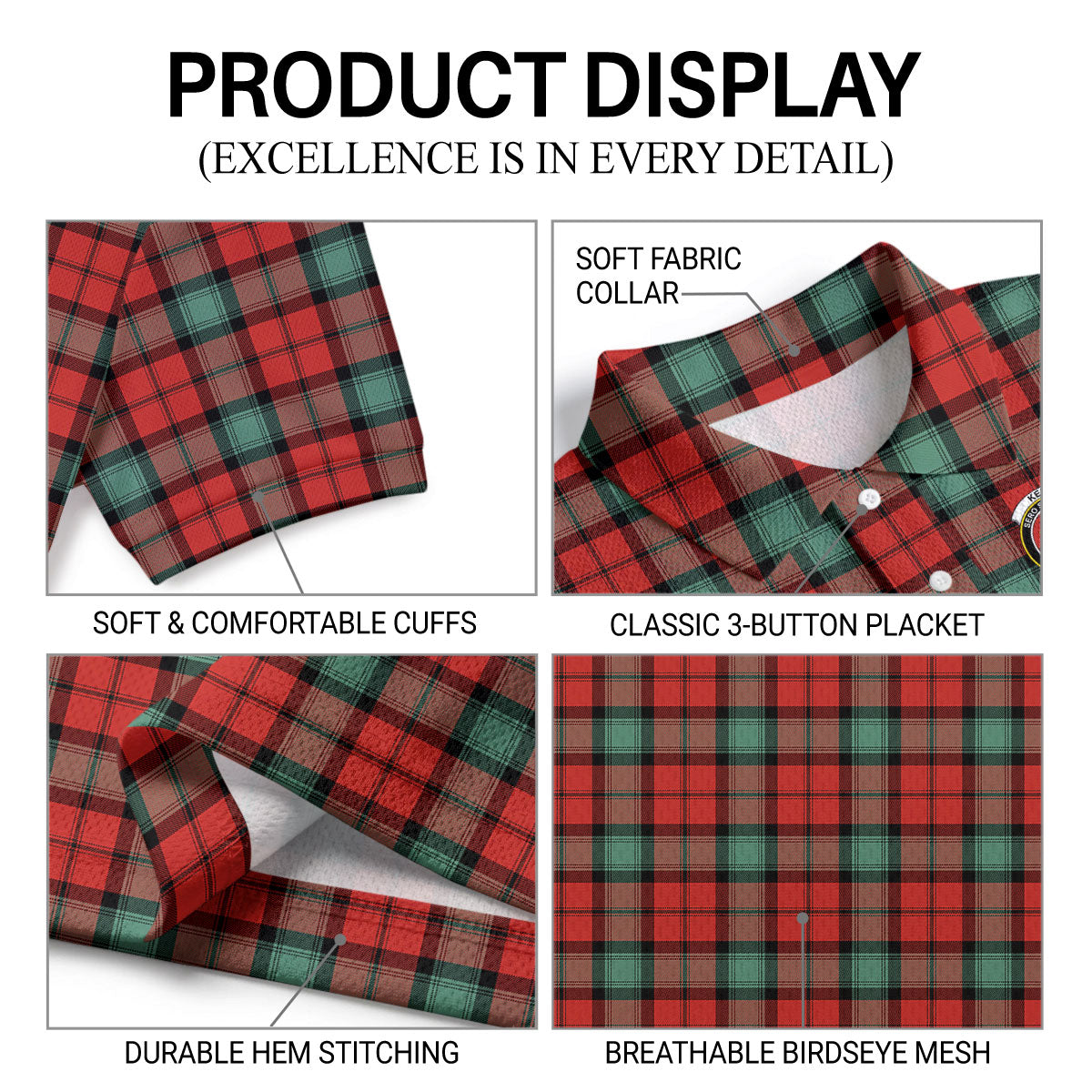 Kerr Ancient Tartan Crest Birdseye Mesh Polo Shirt