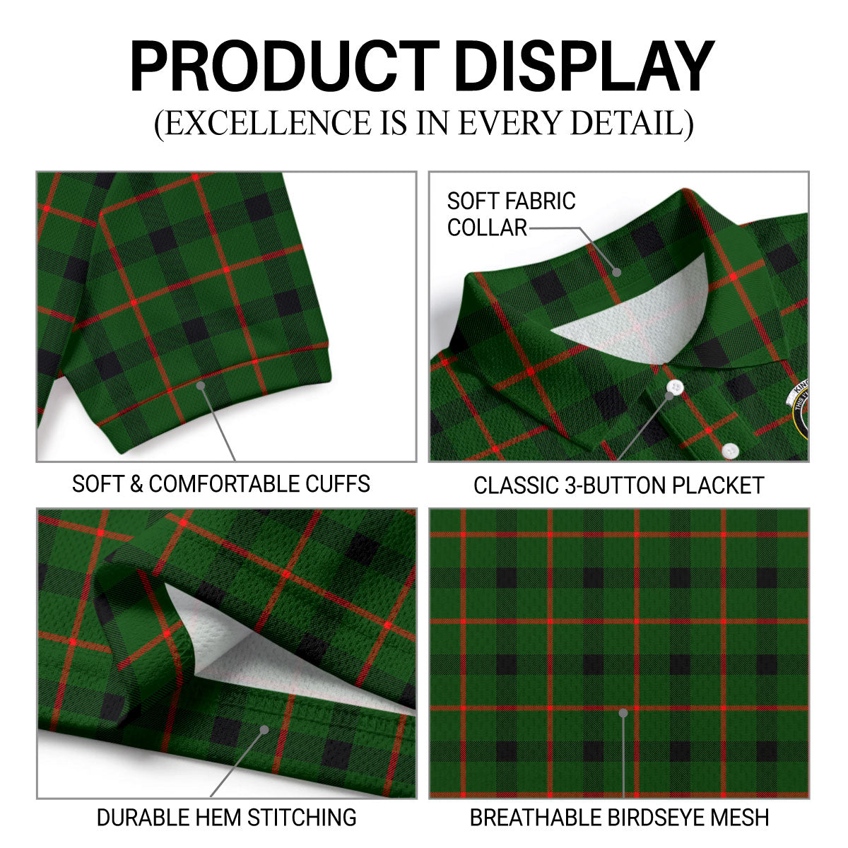 Kincaid Tartan Crest Birdseye Mesh Polo Shirt