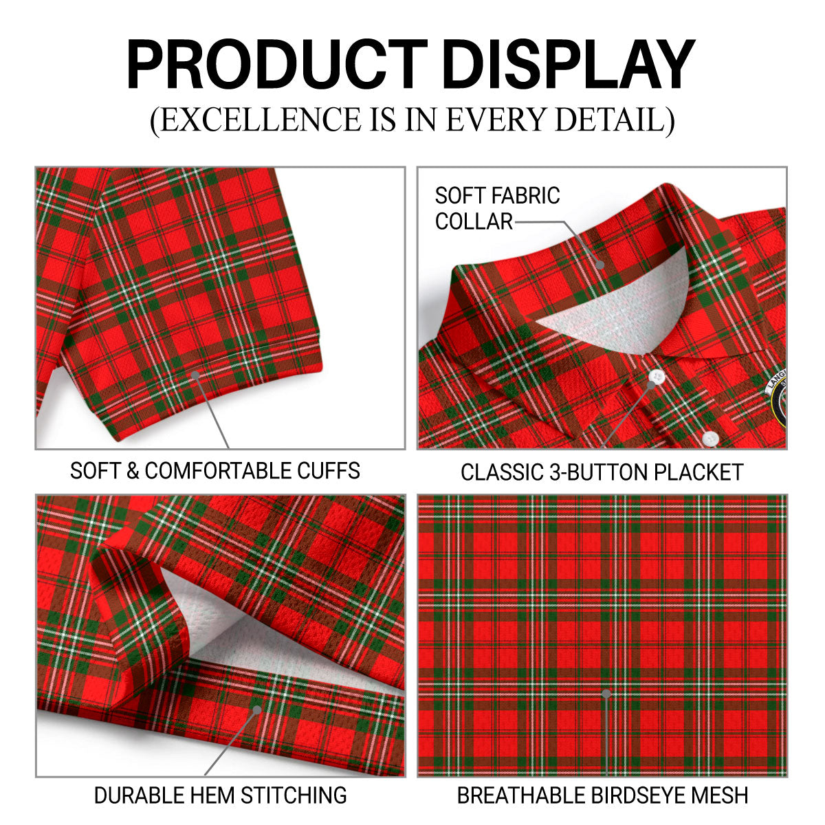 Langlands Tartan Crest Birdseye Mesh Polo Shirt