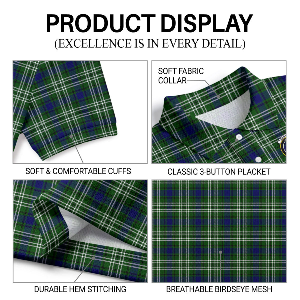 Learmonth Tartan Crest Birdseye Mesh Polo Shirt