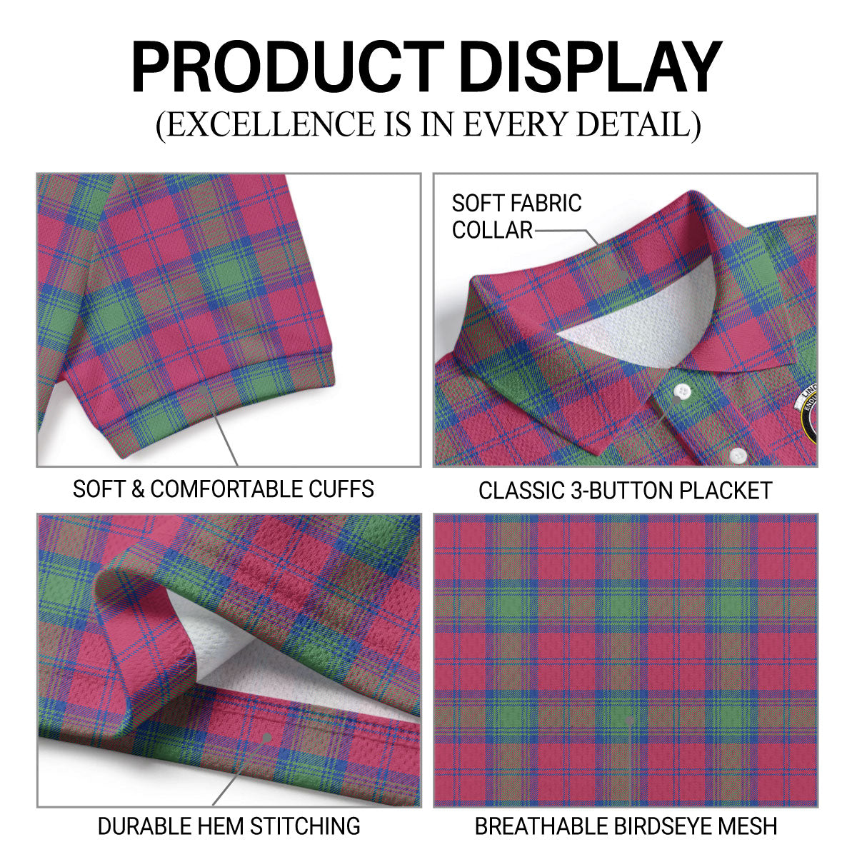 Lindsay Ancient Tartan Crest Birdseye Mesh Polo Shirt