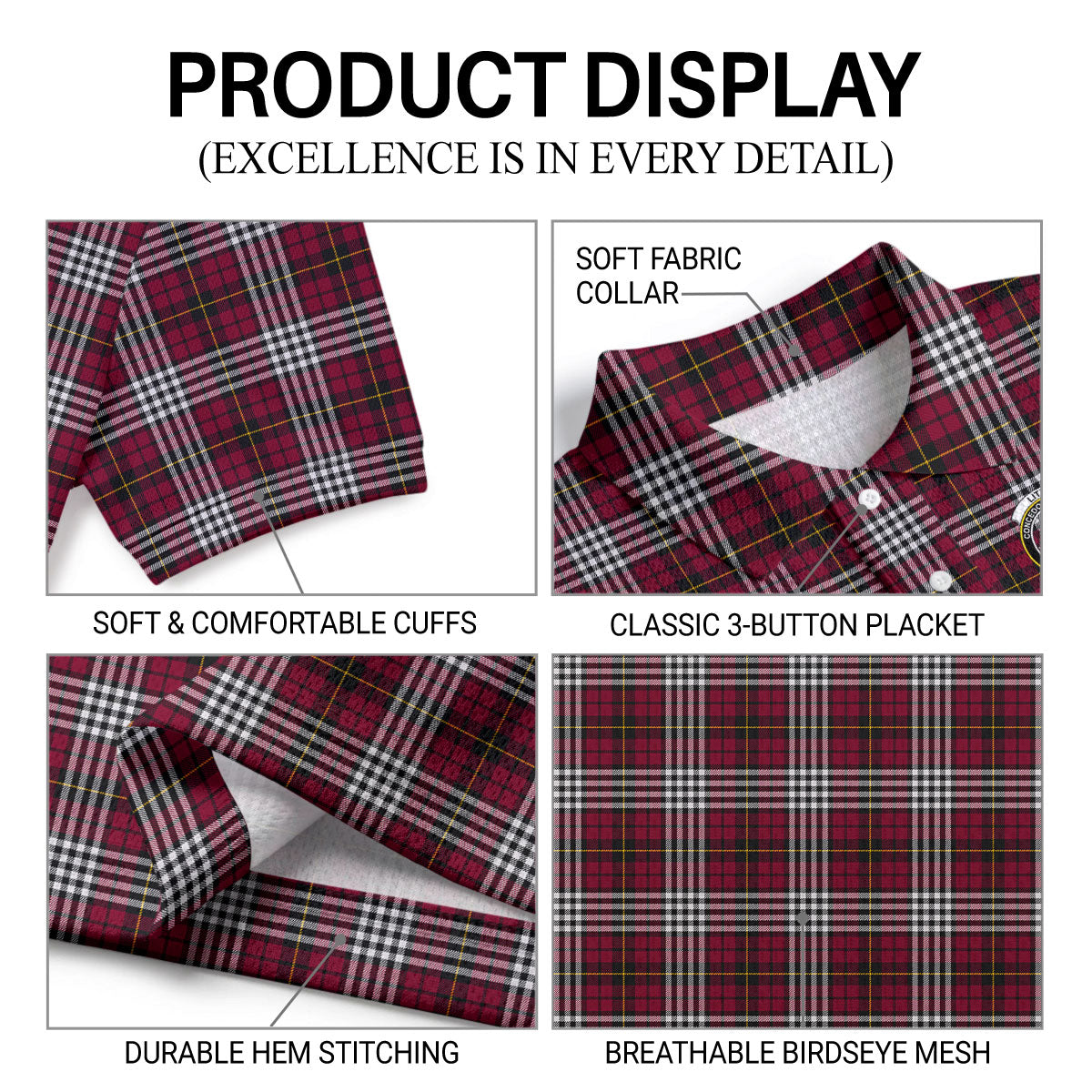 Little Tartan Crest Birdseye Mesh Polo Shirt