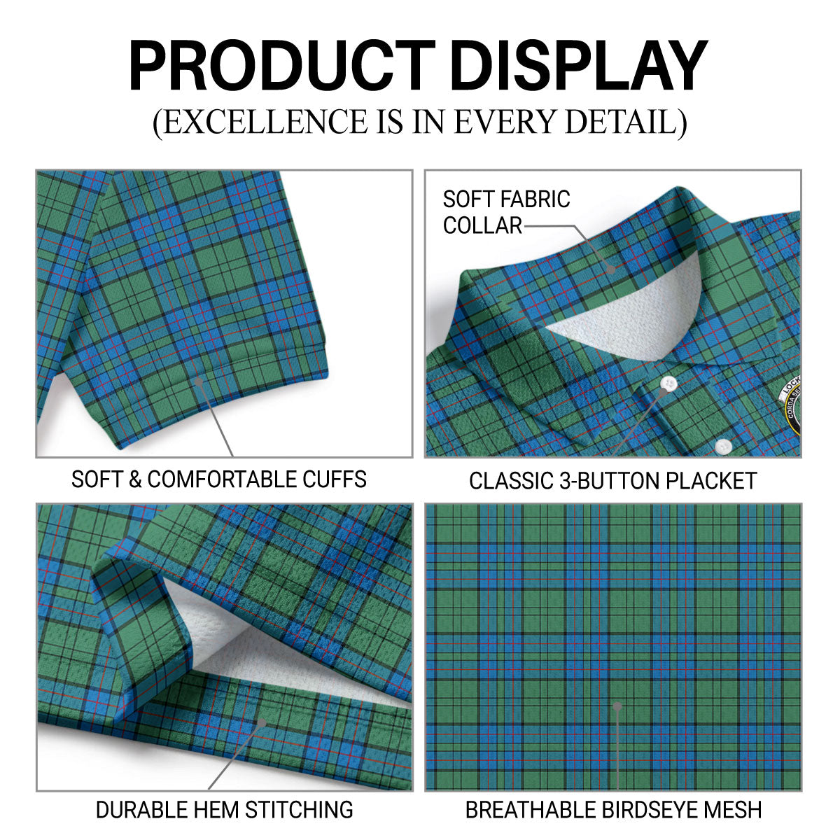 Lockhart Tartan Crest Birdseye Mesh Polo Shirt