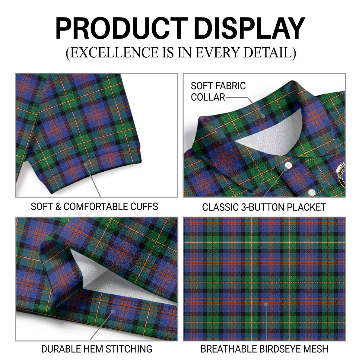 Logan Ancient Tartan Crest Birdseye Mesh Polo Shirt