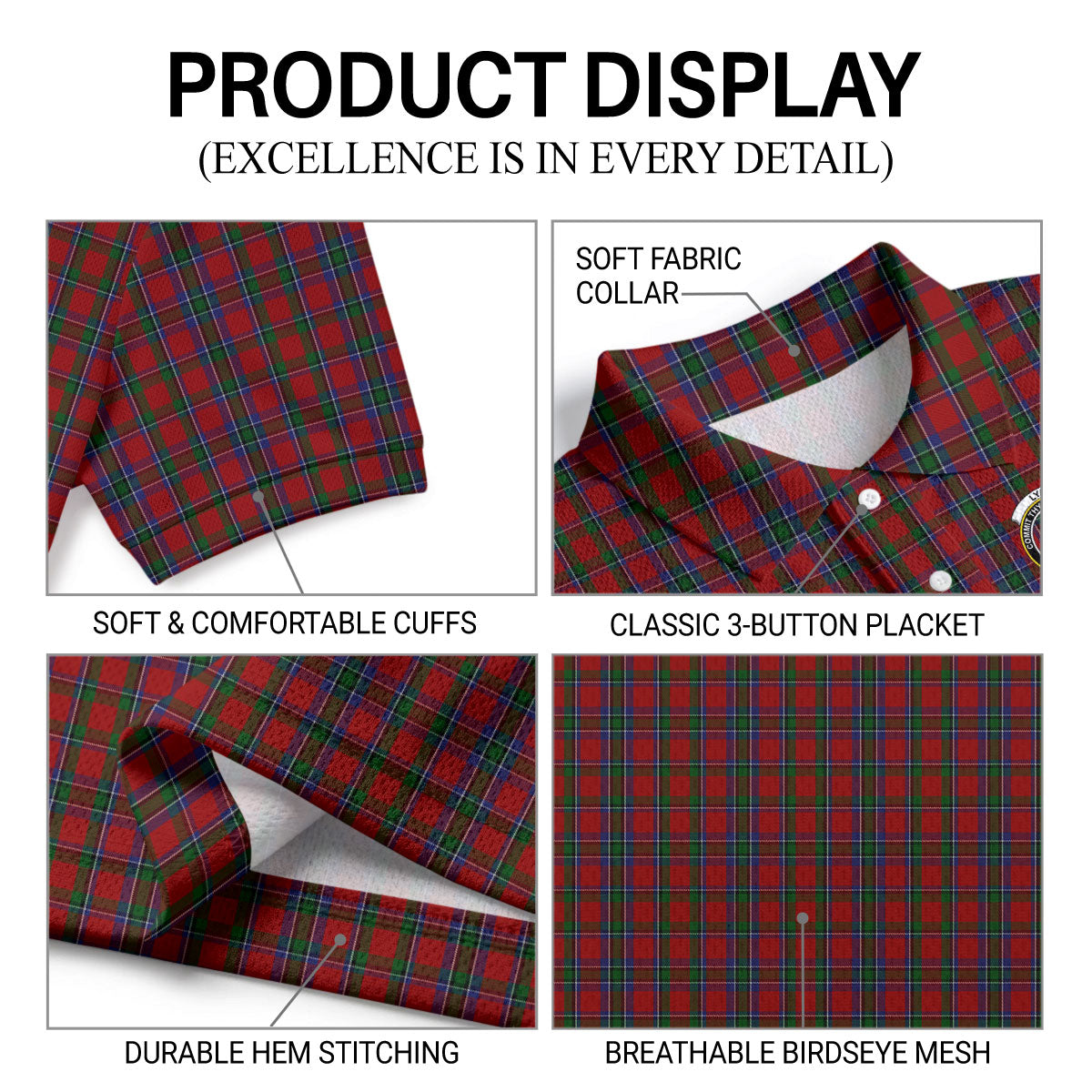 Lyall Tartan Crest Birdseye Mesh Polo Shirt
