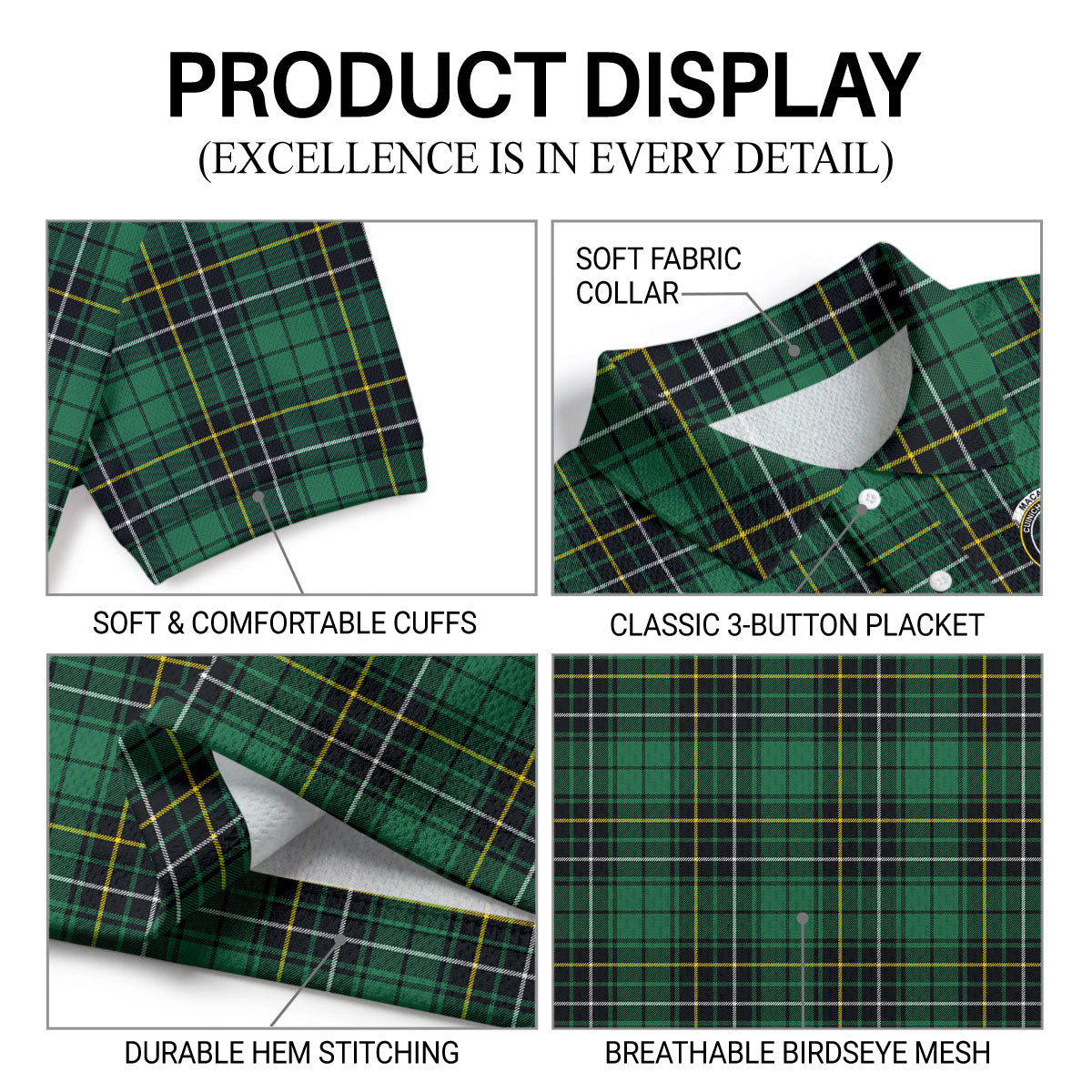 MacAlpine Ancient Tartan Crest Birdseye Mesh Polo Shirt