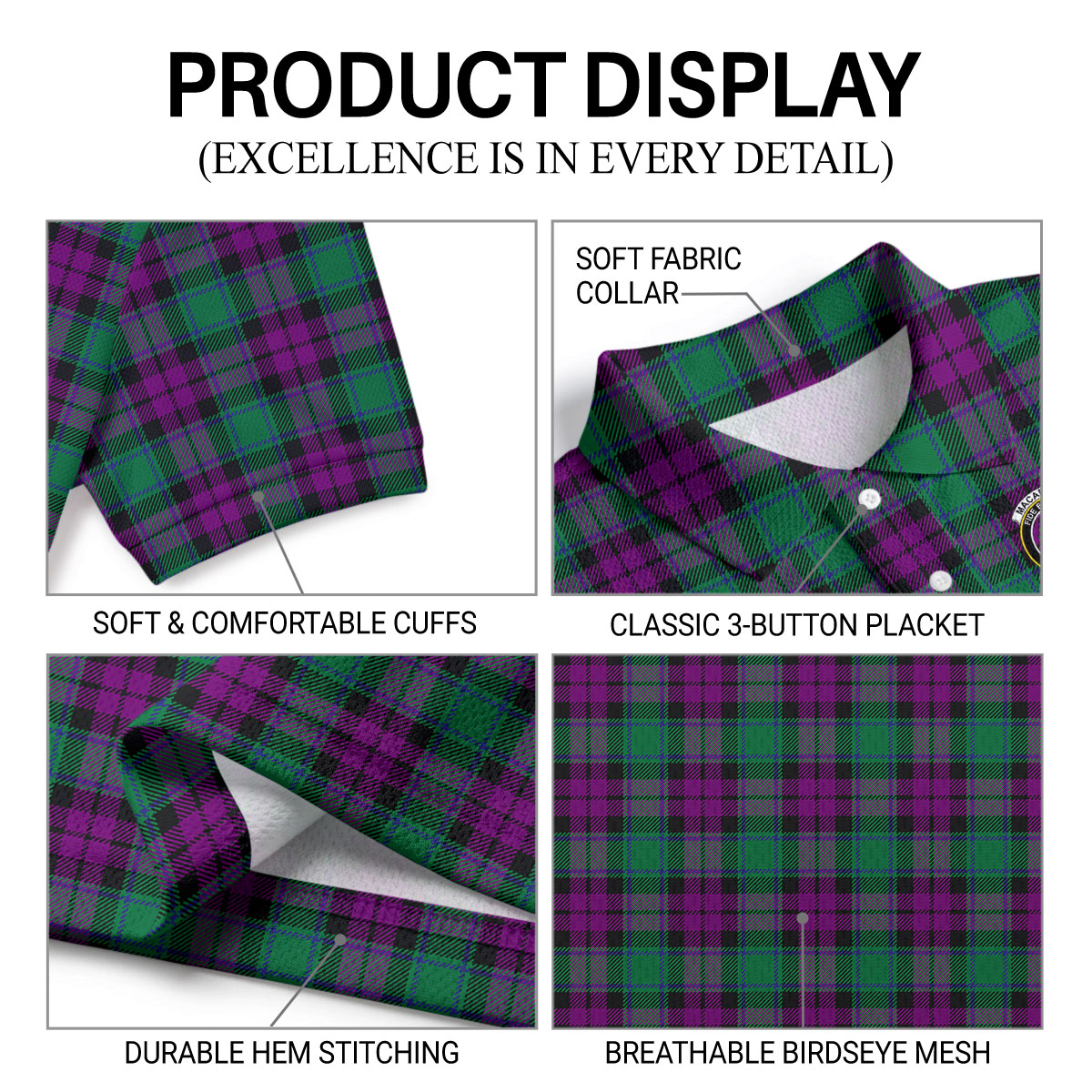 MacArthur - Milton Tartan Crest Birdseye Mesh Polo Shirt
