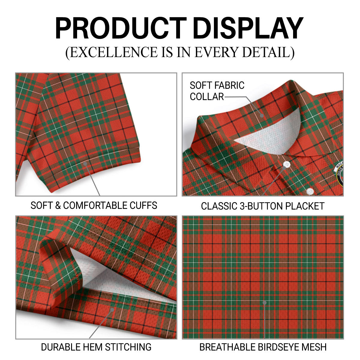 MacAulay Ancient Tartan Crest Birdseye Mesh Polo Shirt