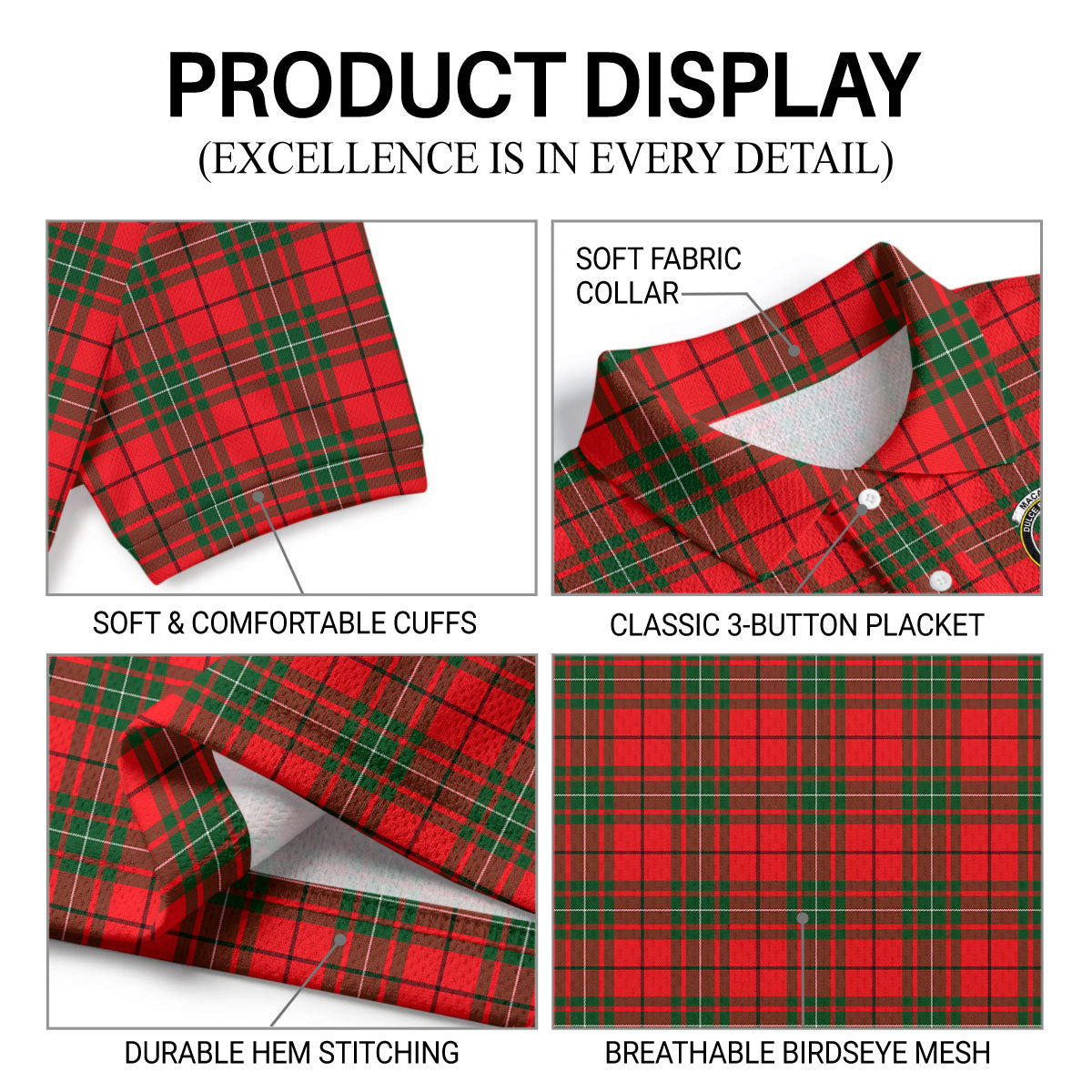 MacAulay Modern Tartan Crest Birdseye Mesh Polo Shirt