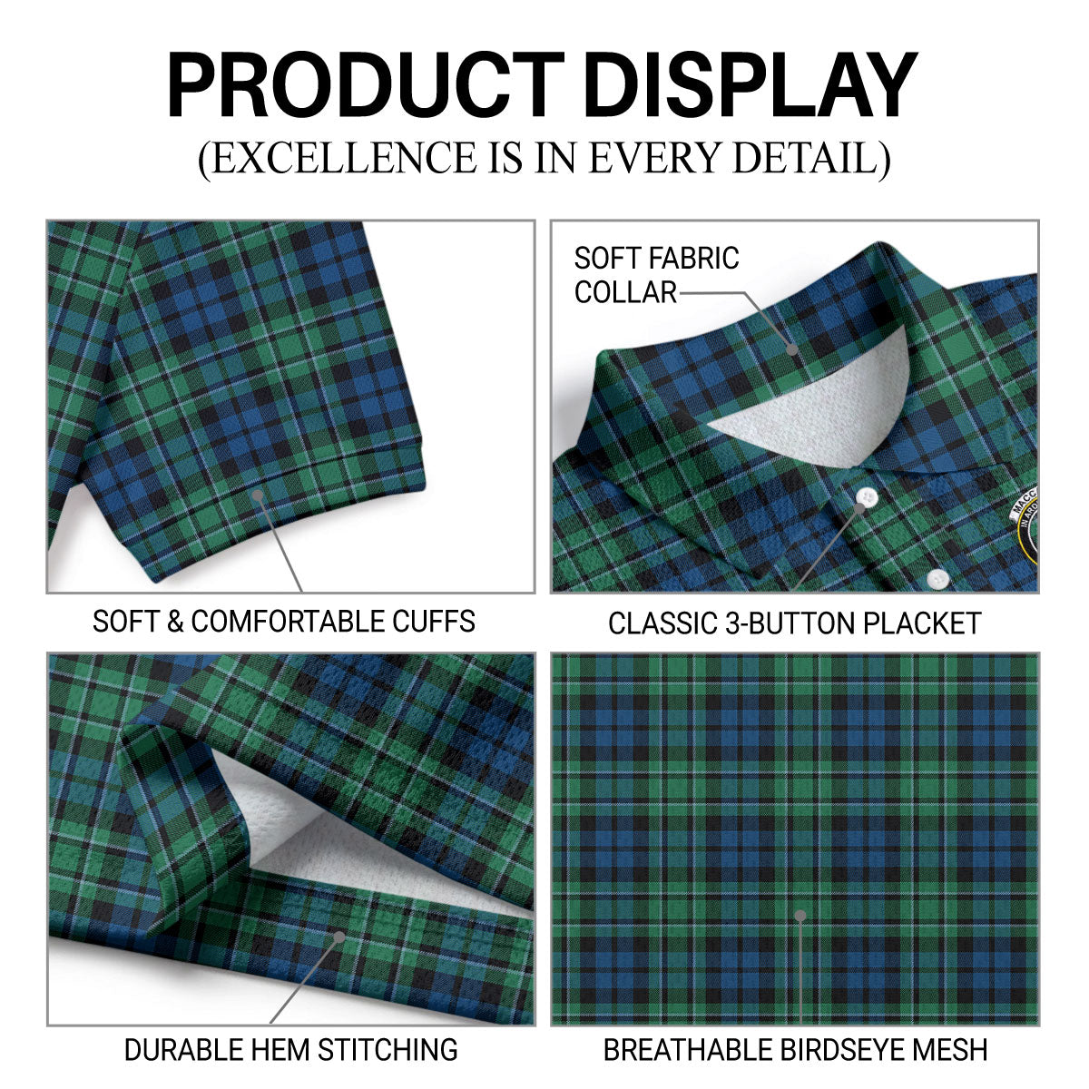 MacCallum Ancient Tartan Crest Birdseye Mesh Polo Shirt