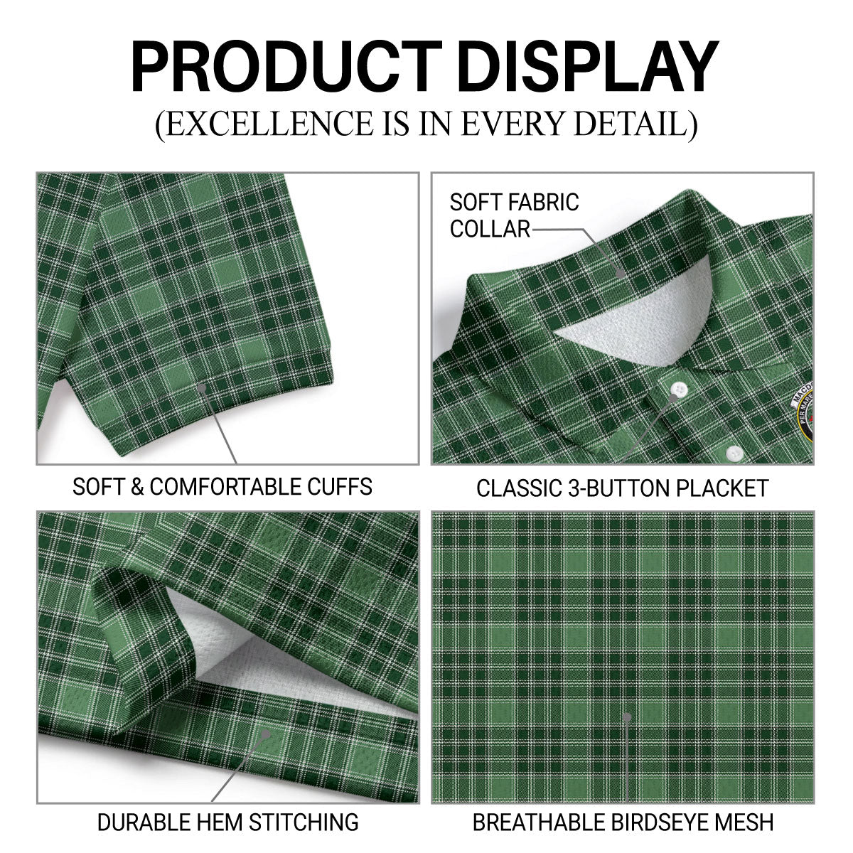 MacDonald Lord of the Isles Hunting Tartan Crest Birdseye Mesh Polo Shirt