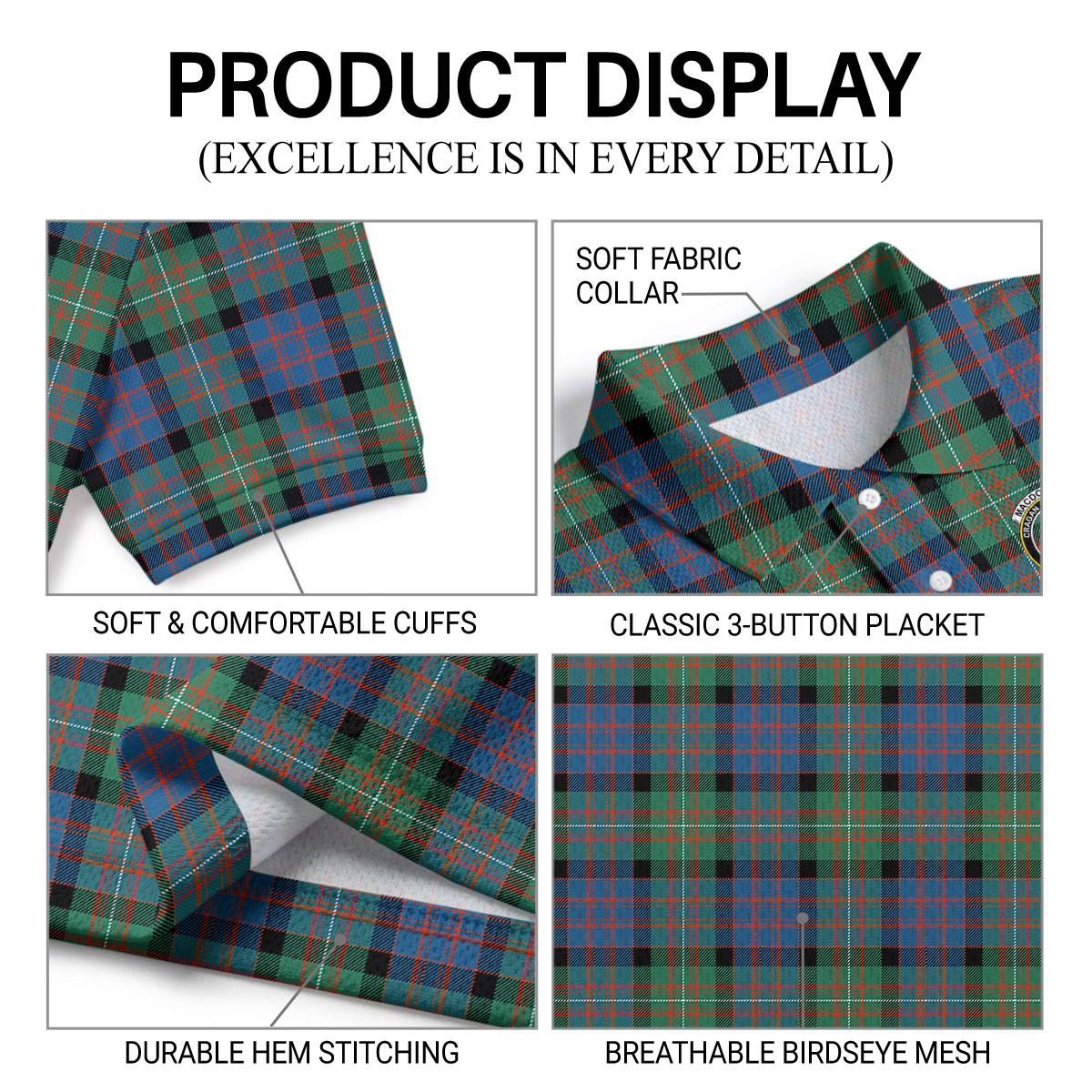 MacDonnell of Glengarry Ancient Tartan Crest Birdseye Mesh Polo Shirt