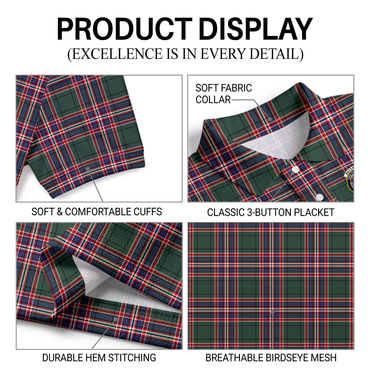 MacFarlane Hunting Modern Tartan Crest Birdseye Mesh Polo Shirt
