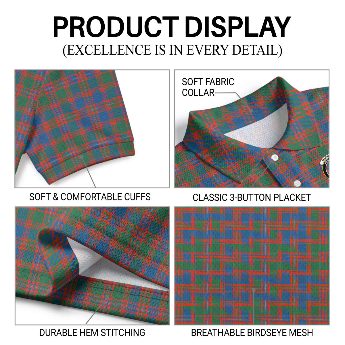 MacIntyre Ancient Tartan Crest Birdseye Mesh Polo Shirt