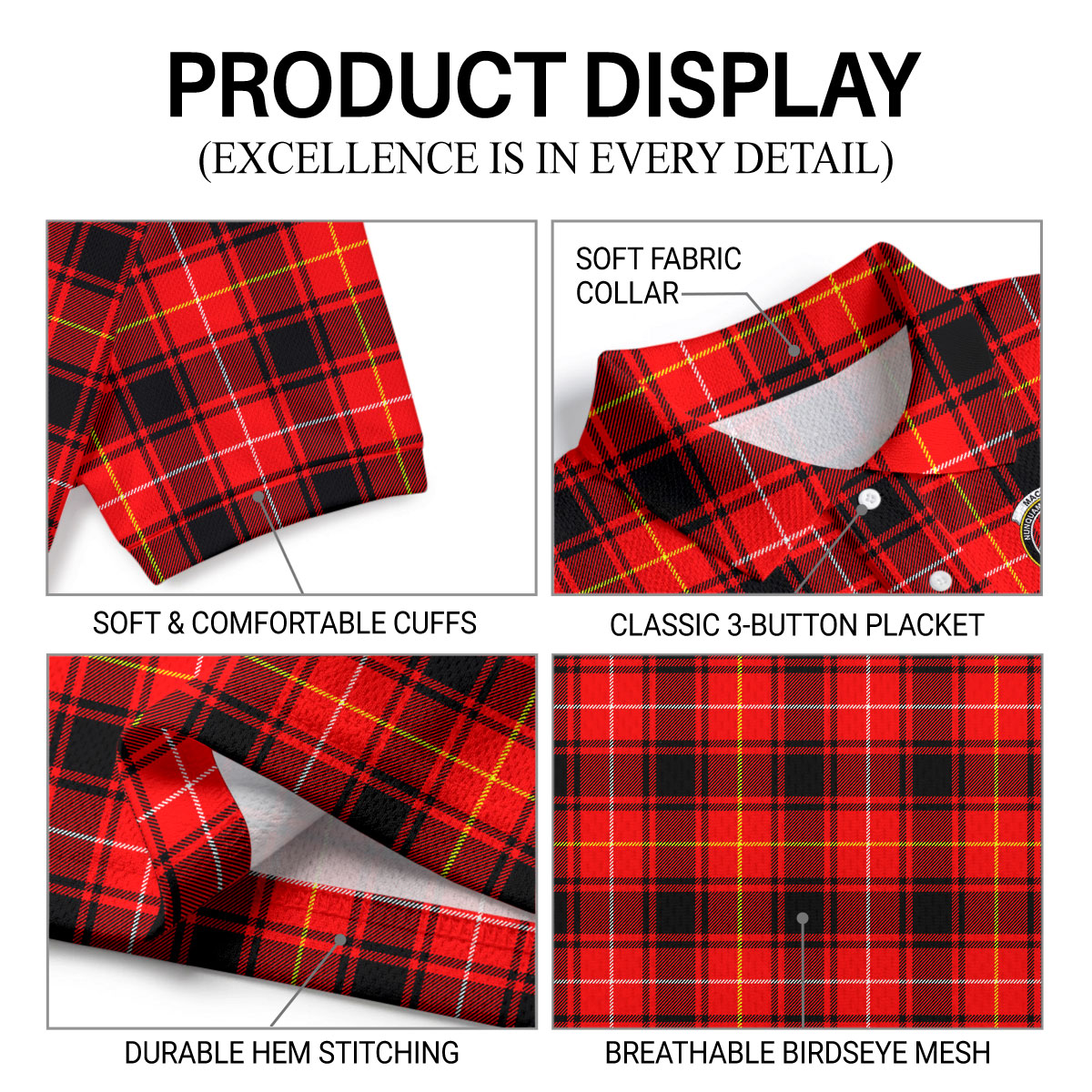 MacIver Modern Tartan Crest Birdseye Mesh Polo Shirt