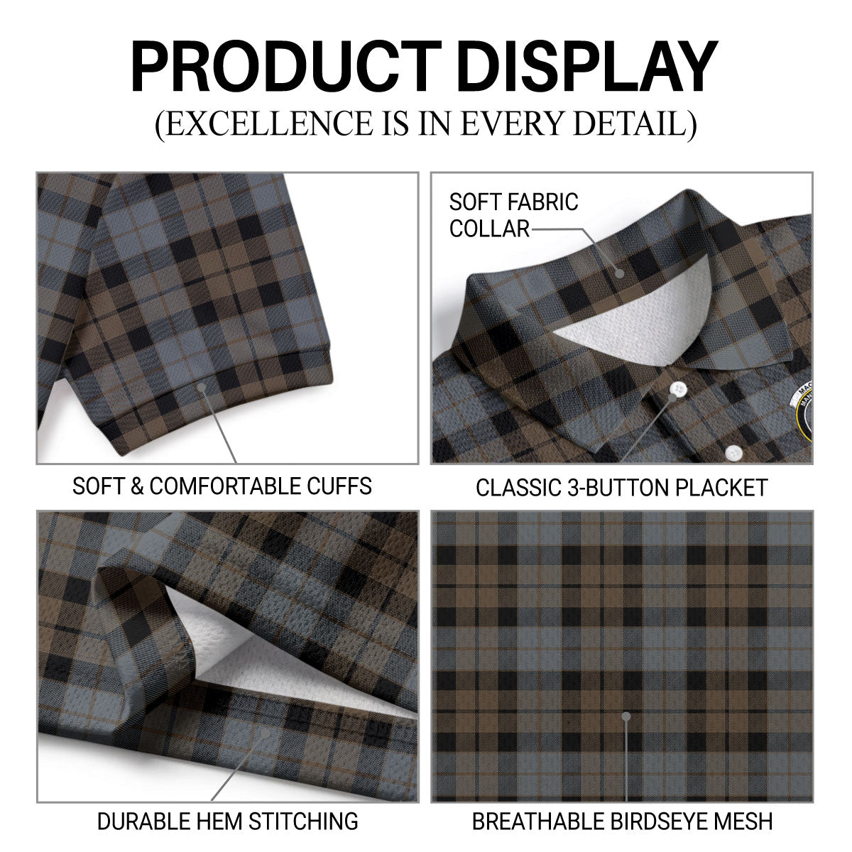 MacKay Weathered Tartan Crest Birdseye Mesh Polo Shirt