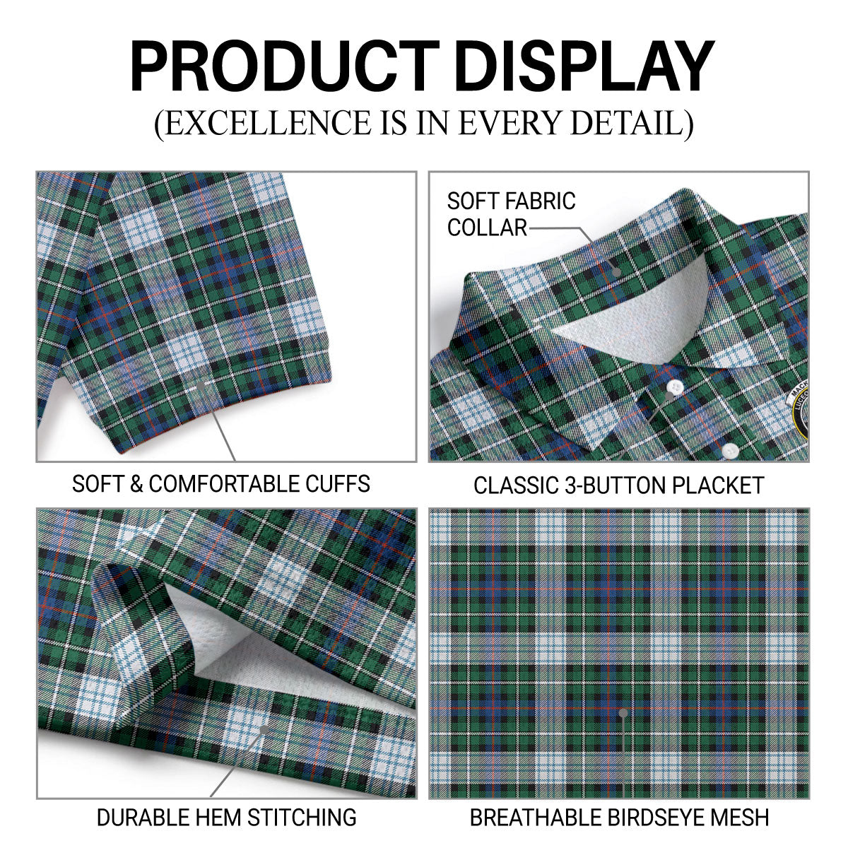 MacKenzie Dress Ancient Tartan Crest Birdseye Mesh Polo Shirt