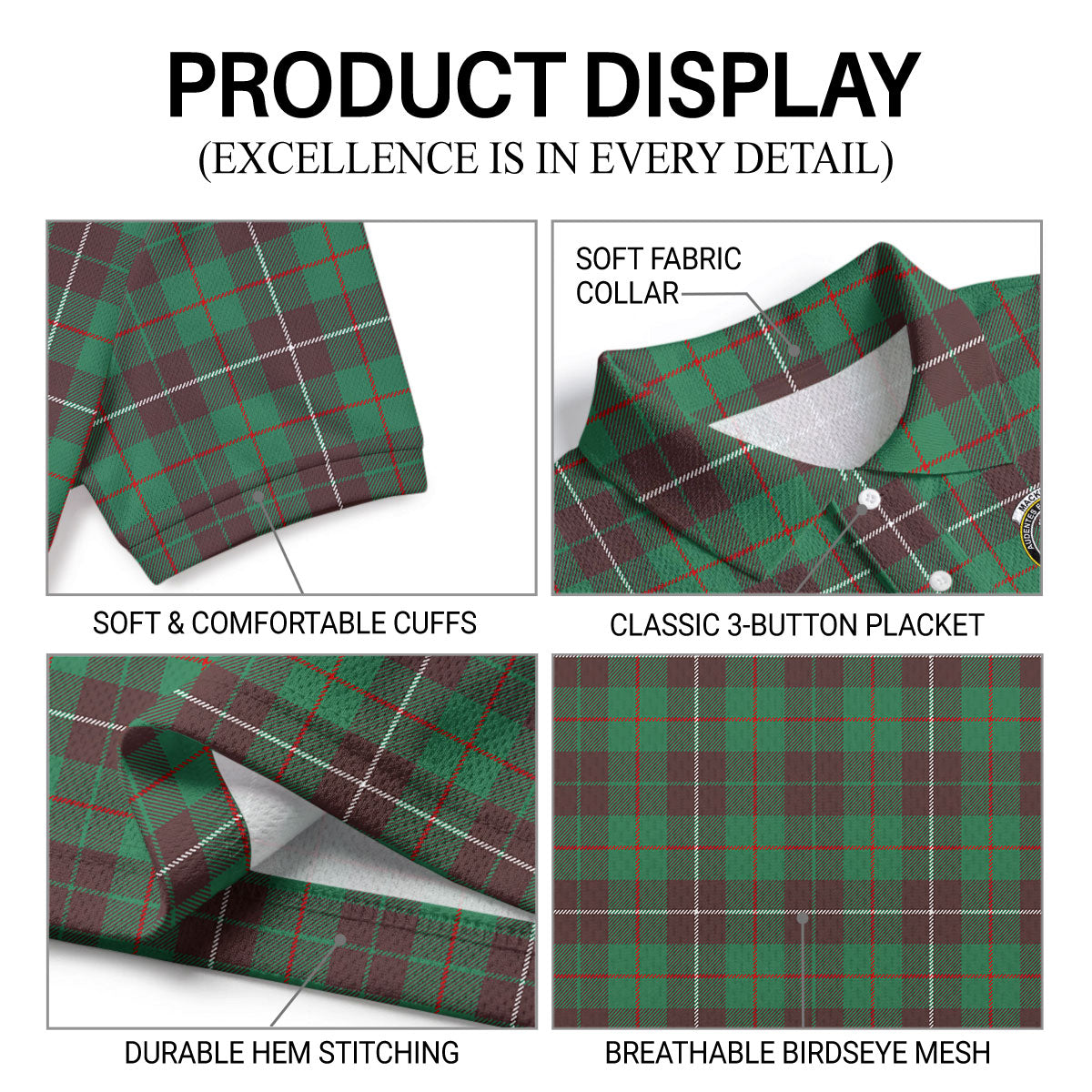 MacKinnon Hunting Ancient Tartan Crest Birdseye Mesh Polo Shirt