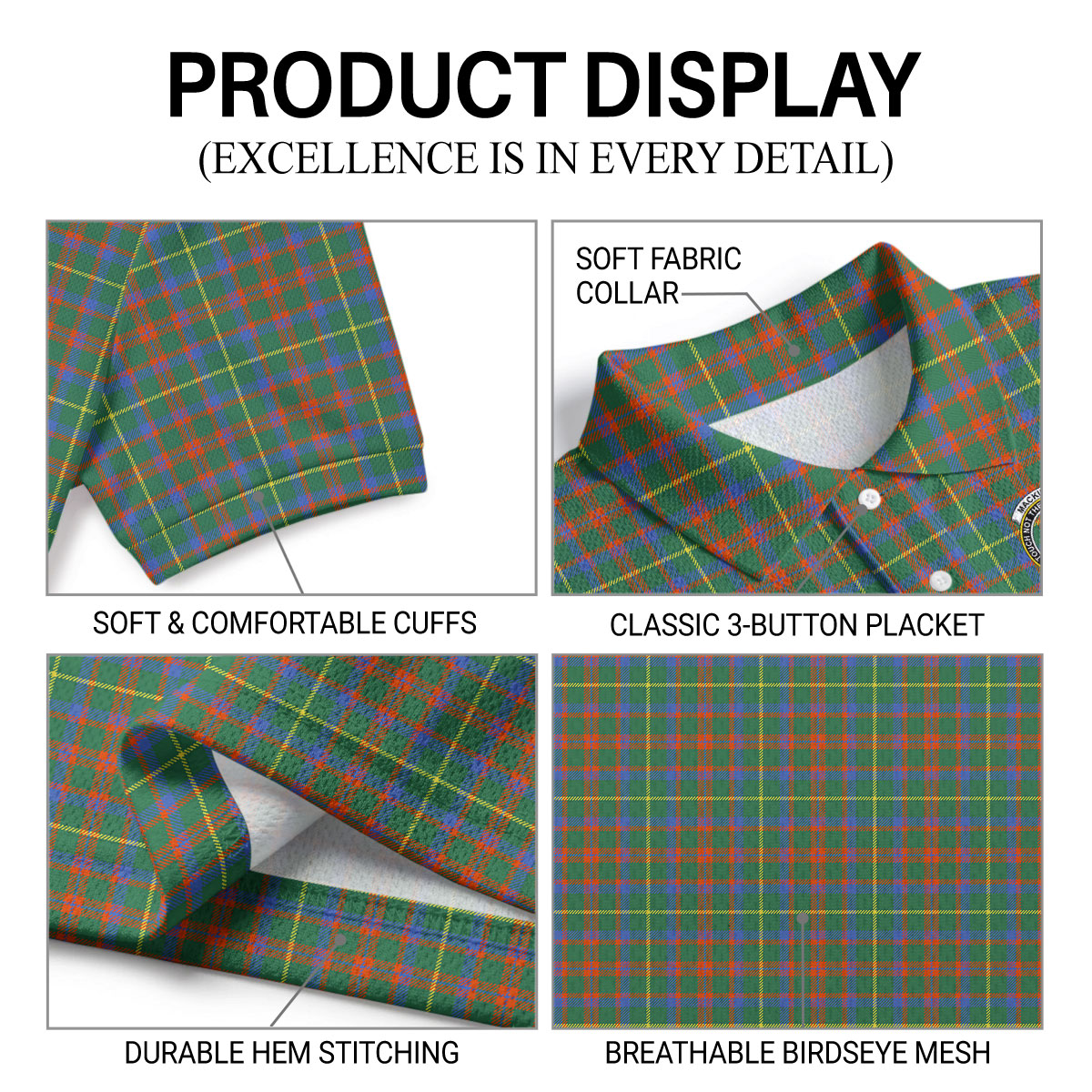 MacKintosh Hunting Ancient Tartan Crest Birdseye Mesh Polo Shirt