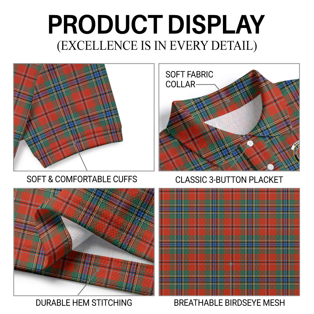 MacLean of Duart Ancient Tartan Crest Birdseye Mesh Polo Shirt