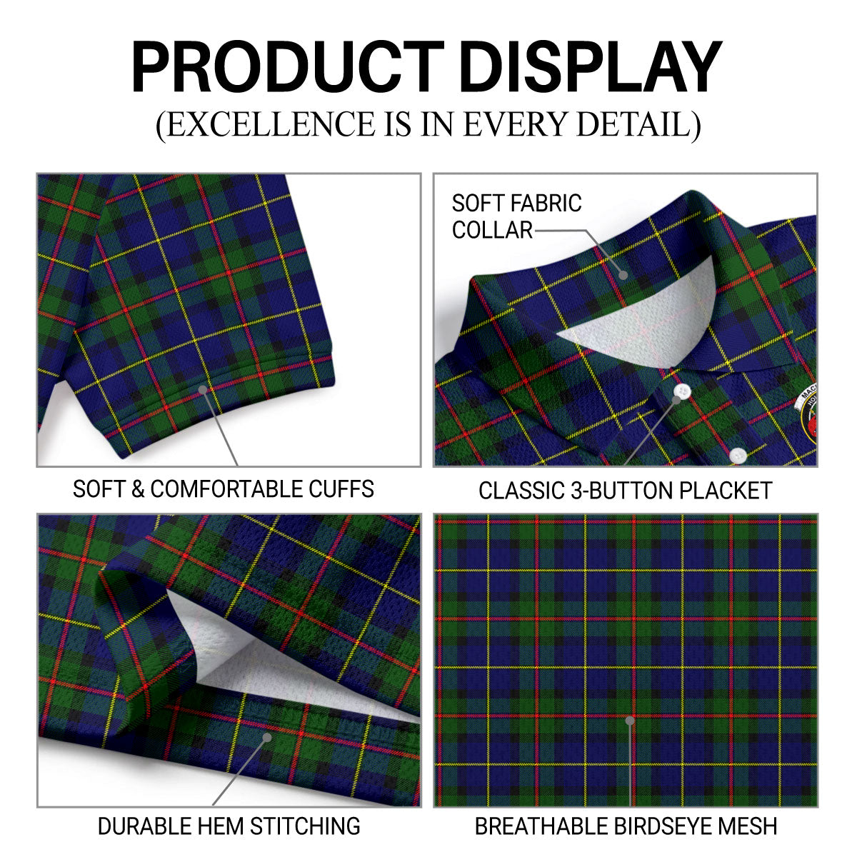 MacLeod of Harris Modern Tartan Crest Birdseye Mesh Polo Shirt