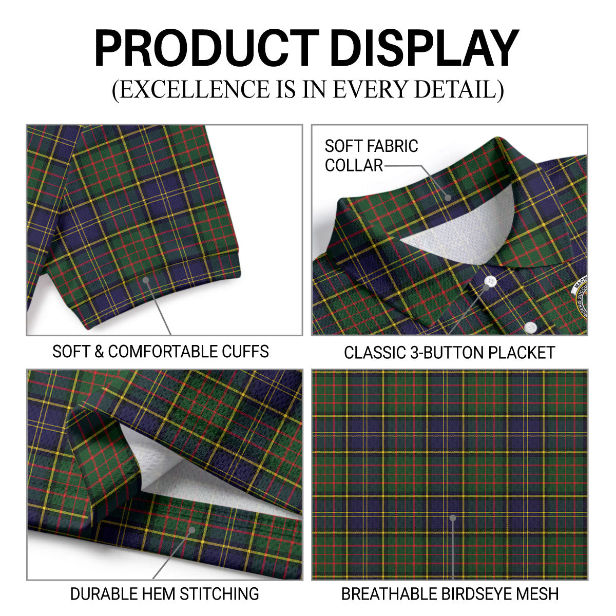 MacMillan Hunting Modern Tartan Crest Birdseye Mesh Polo Shirt