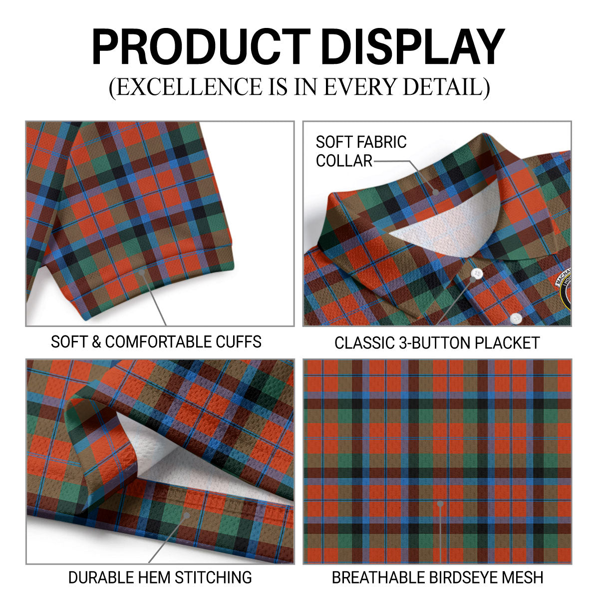 MacNaughton Ancient Tartan Crest Birdseye Mesh Polo Shirt