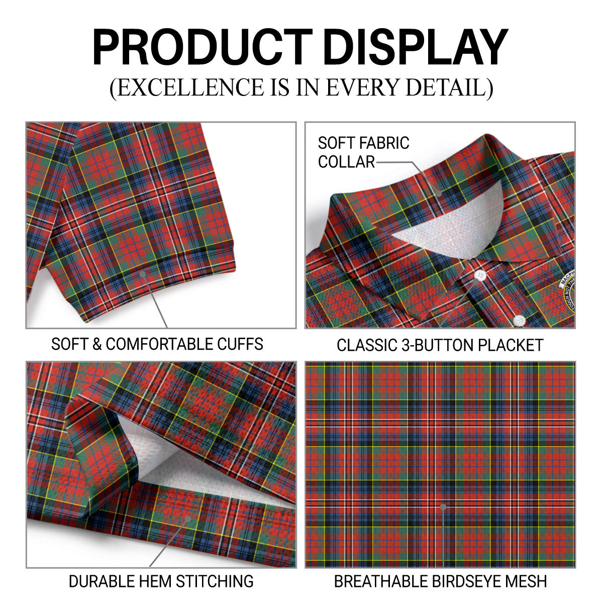 MacPherson Ancient Tartan Crest Birdseye Mesh Polo Shirt