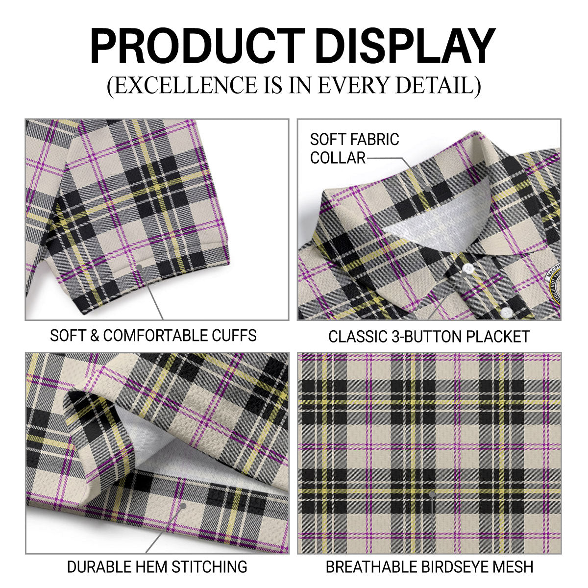 MacPherson Dress Ancient Tartan Crest Birdseye Mesh Polo Shirt