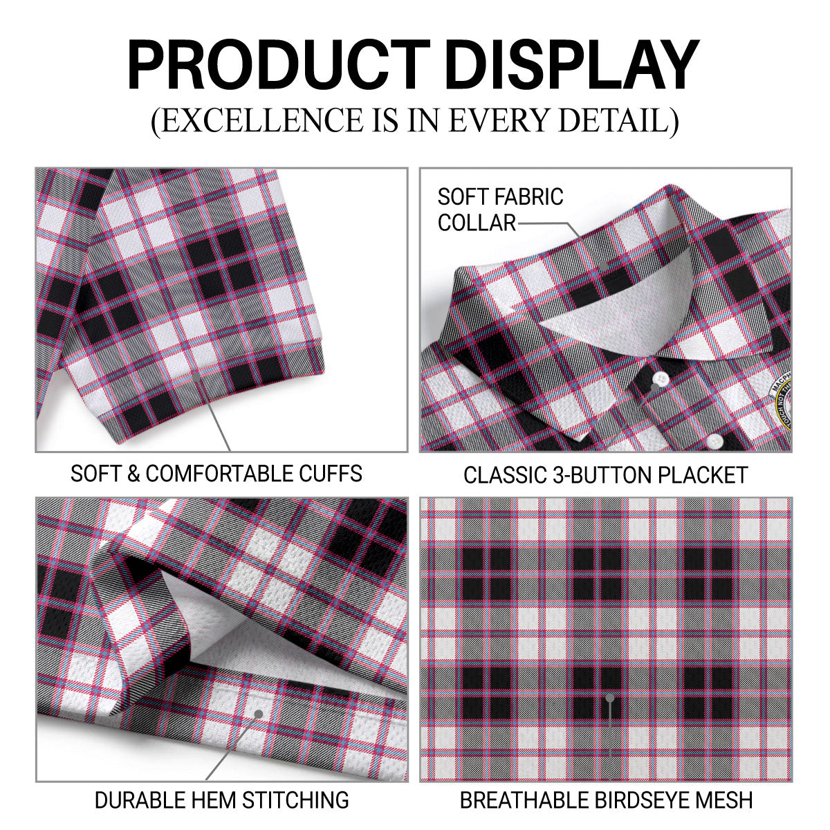 MacPherson Hunting Modern Tartan Crest Birdseye Mesh Polo Shirt
