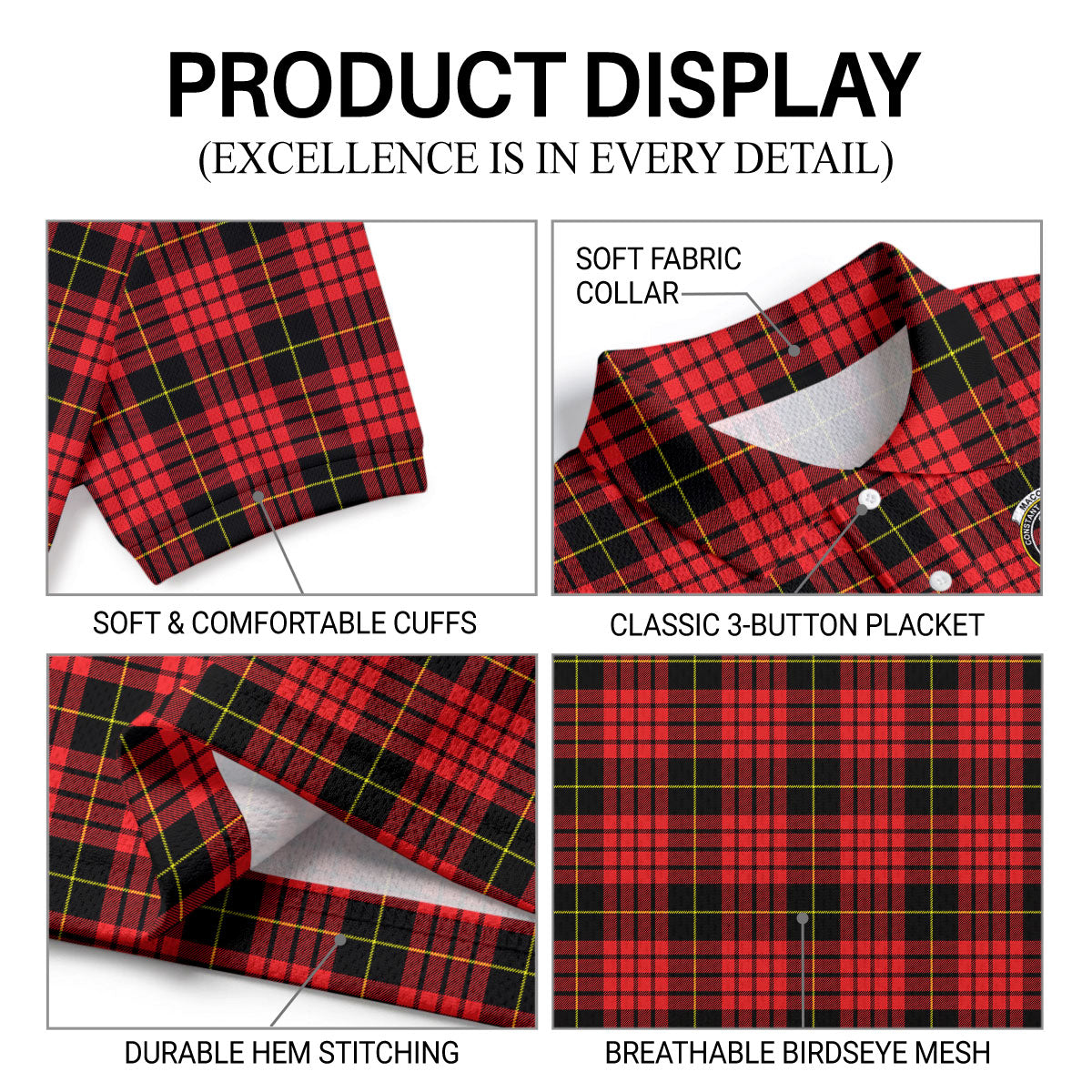 MacQueen Modern Tartan Crest Birdseye Mesh Polo Shirt