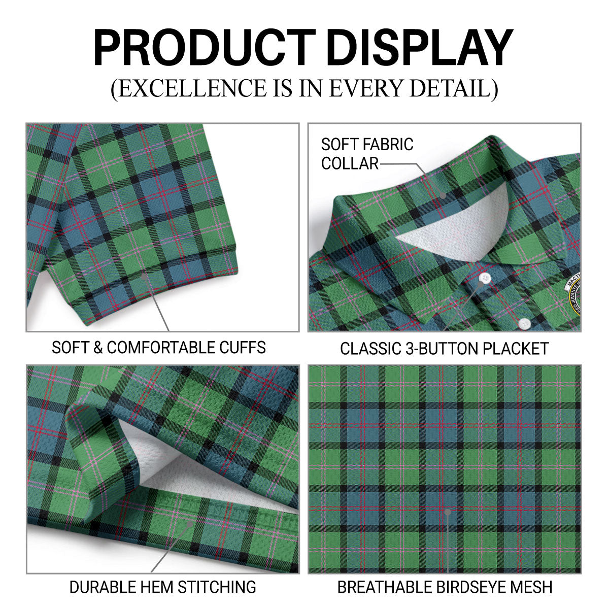 MacThomas Ancient Tartan Crest Birdseye Mesh Polo Shirt