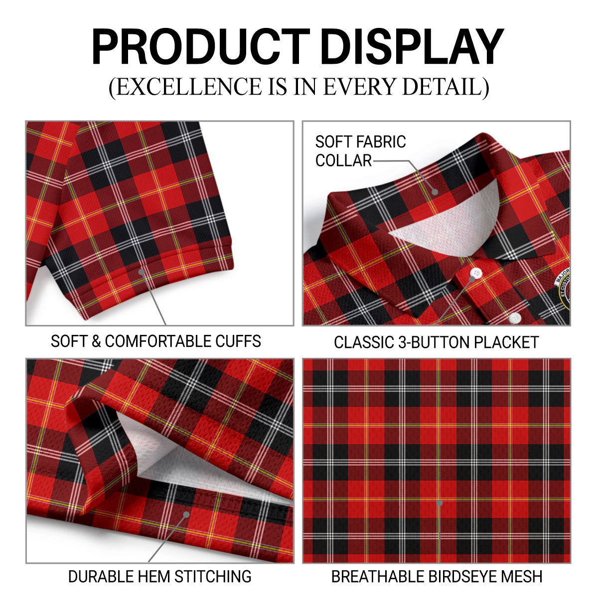 Majoribanks Tartan Crest Birdseye Mesh Polo Shirt