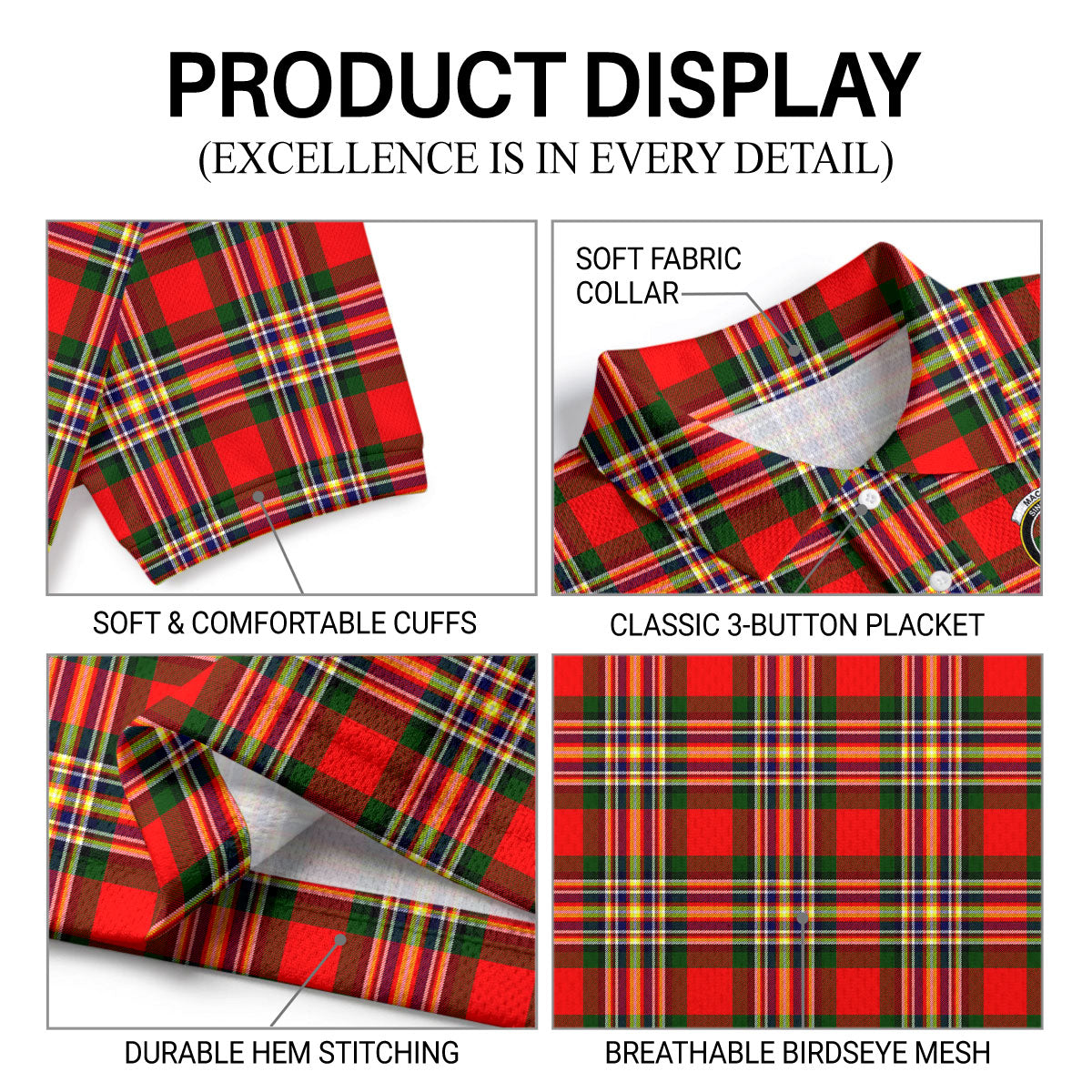 Makgill Tartan Crest Birdseye Mesh Polo Shirt