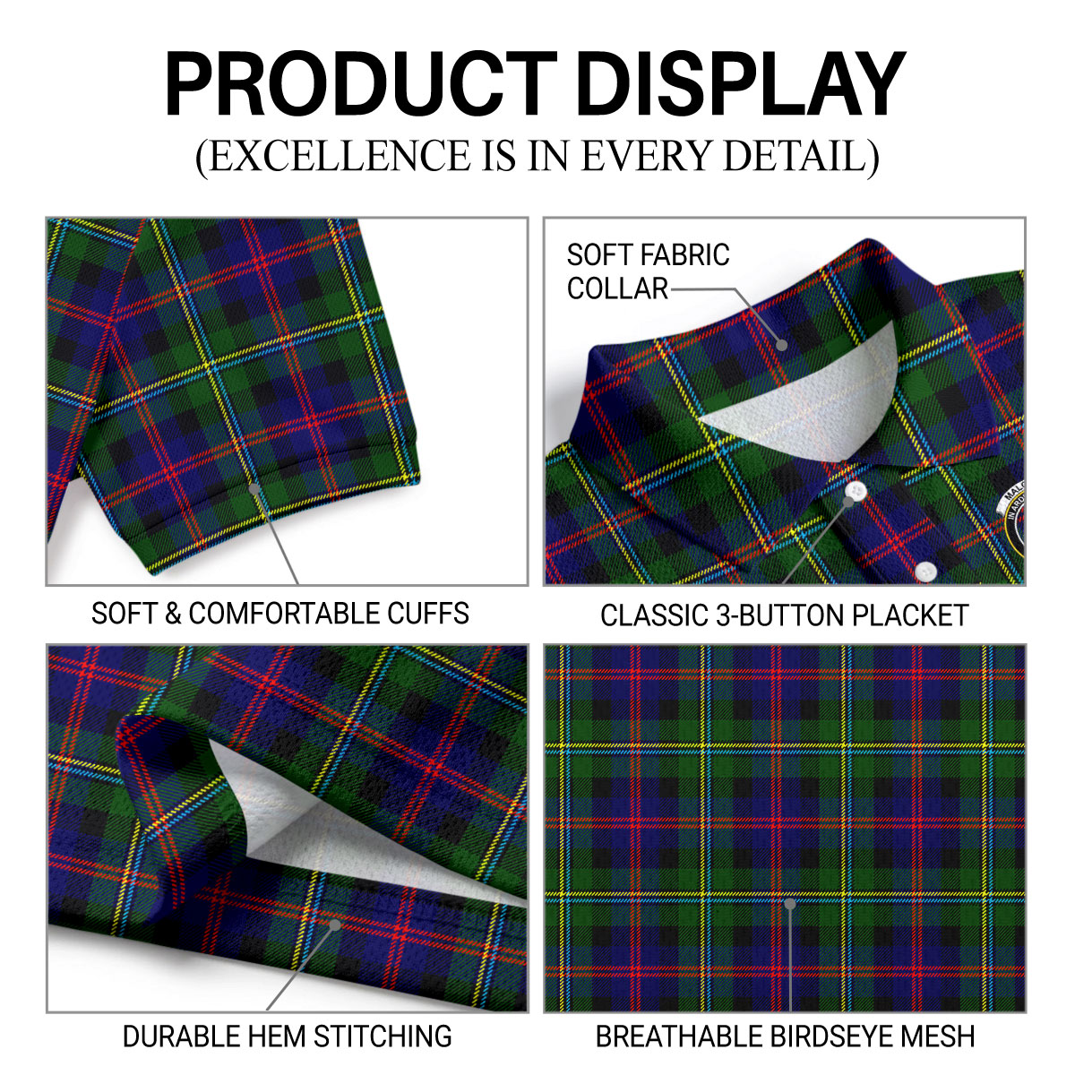 Malcolm (or MacCallum) Tartan Crest Birdseye Mesh Polo Shirt