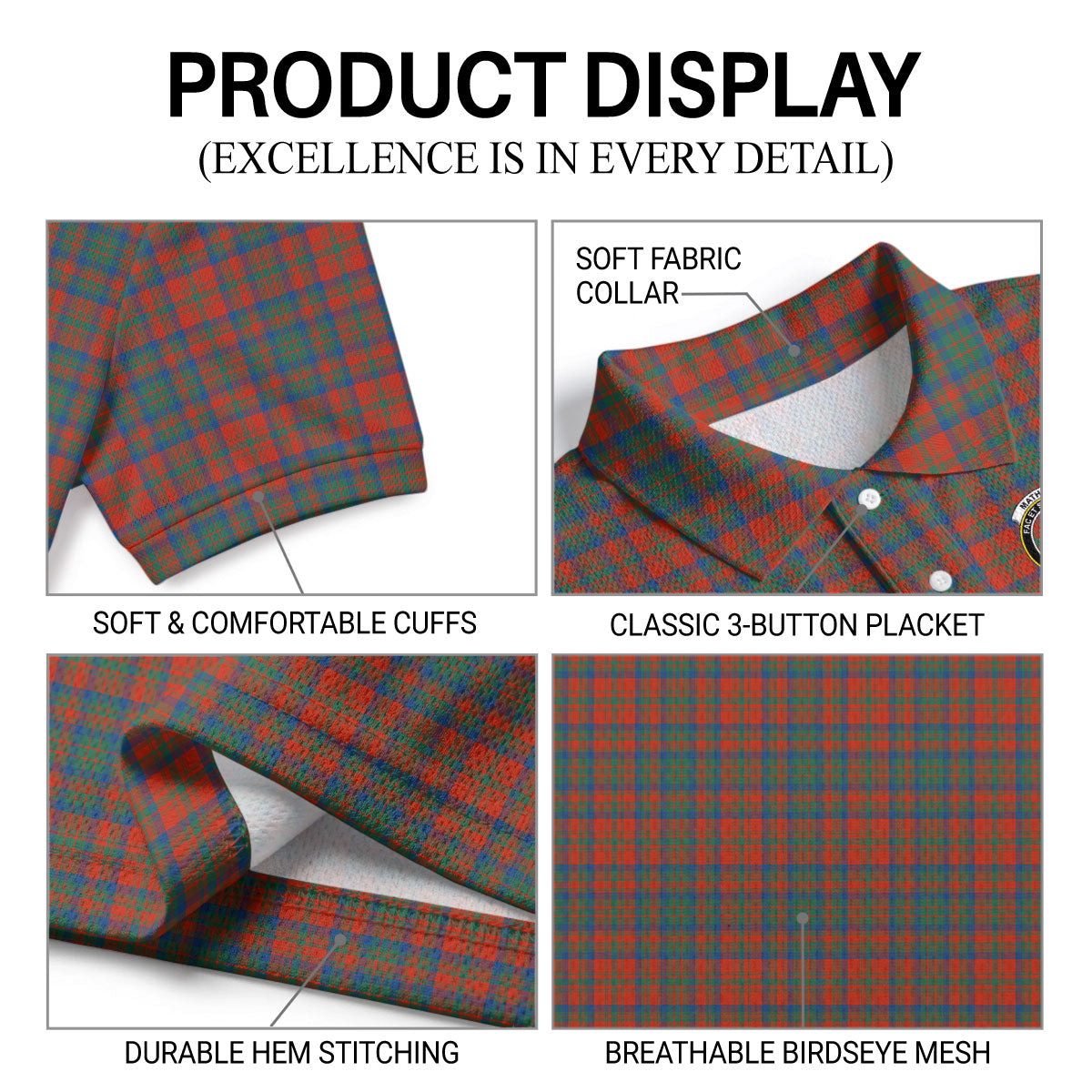 Matheson Ancient Tartan Crest Birdseye Mesh Polo Shirt